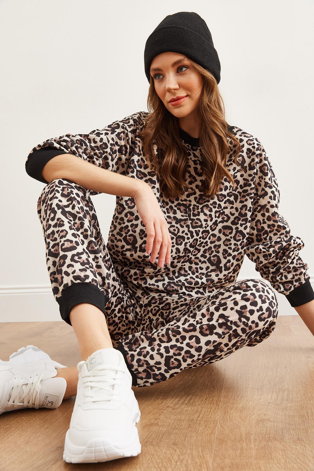 Basic Eşofman Takımı Leopar Bej