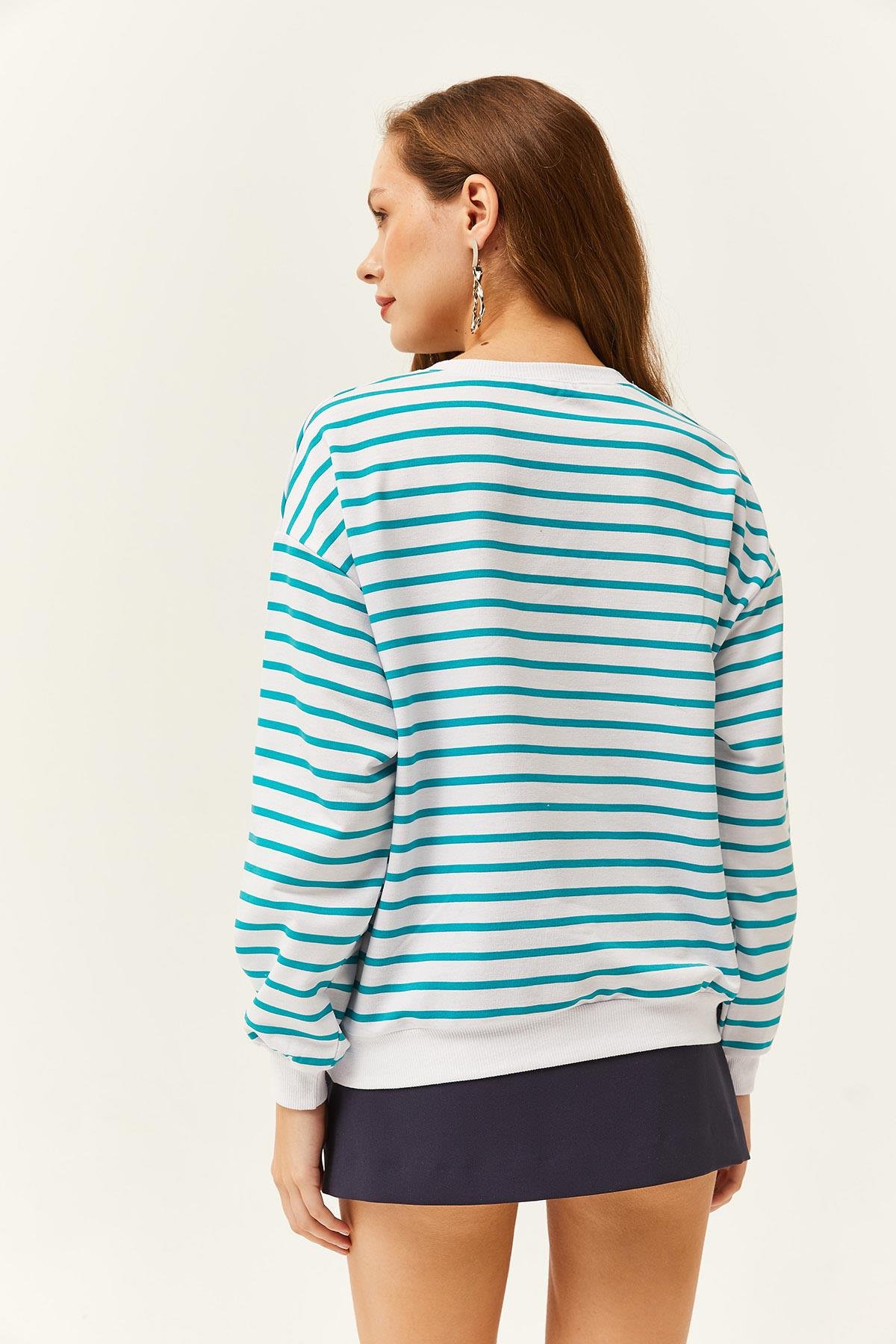 Basic Yumuşak Dokulu Salaş Sweatshirt Turkuaz