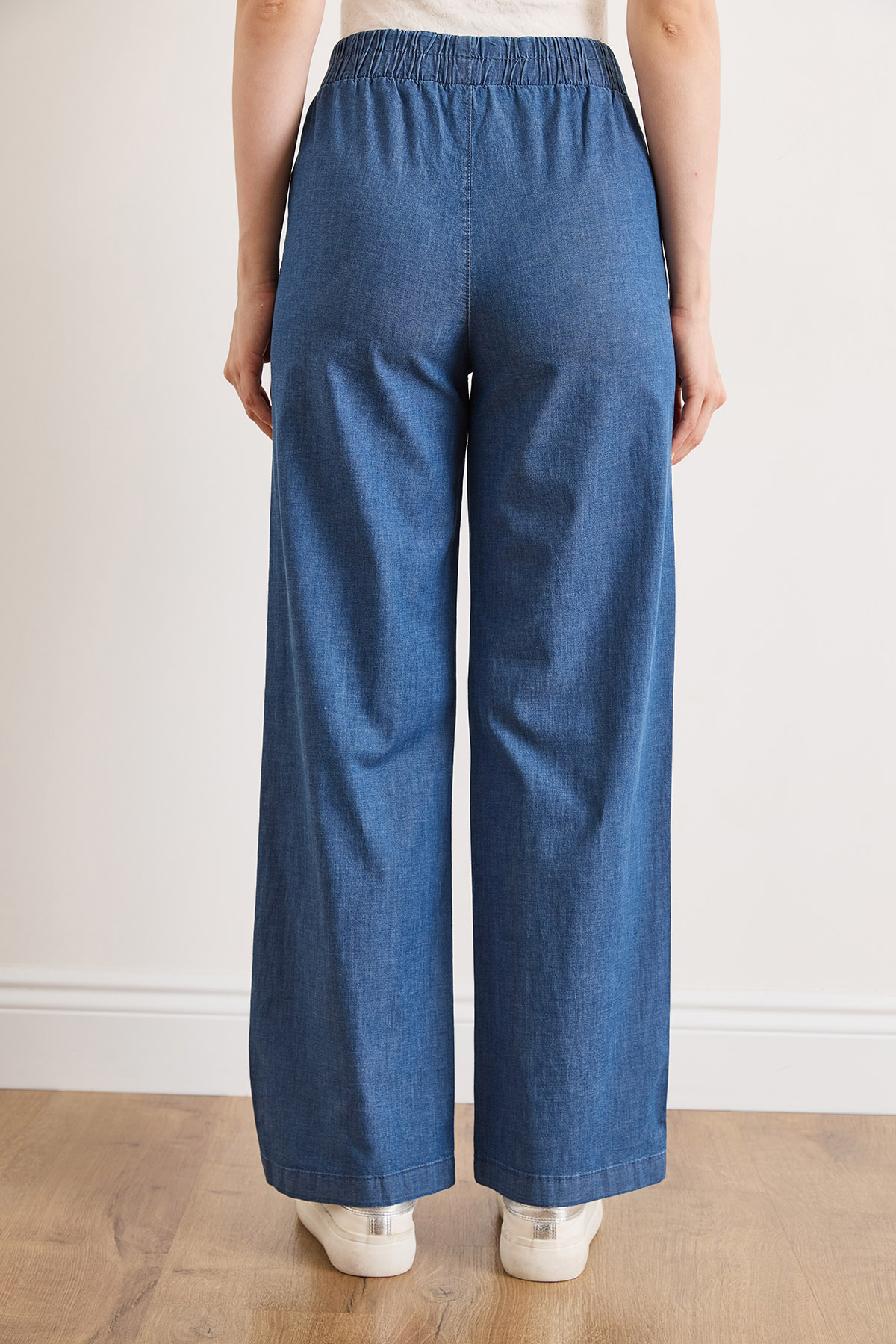 Beli Lastikli Bol Paça Denim Pantolon Mavi