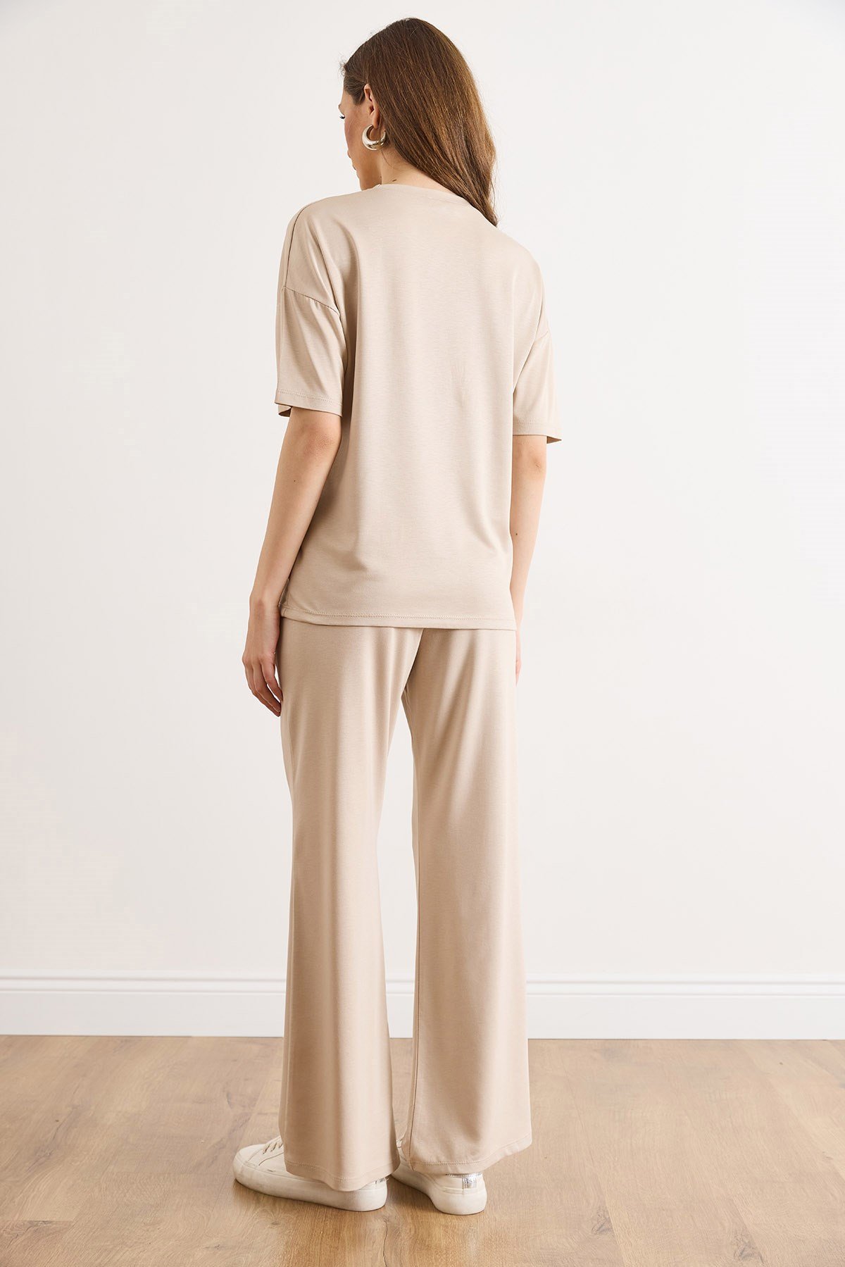 Bisiklet Yaka Alt Üst Viskon İçerikli Takım Taş