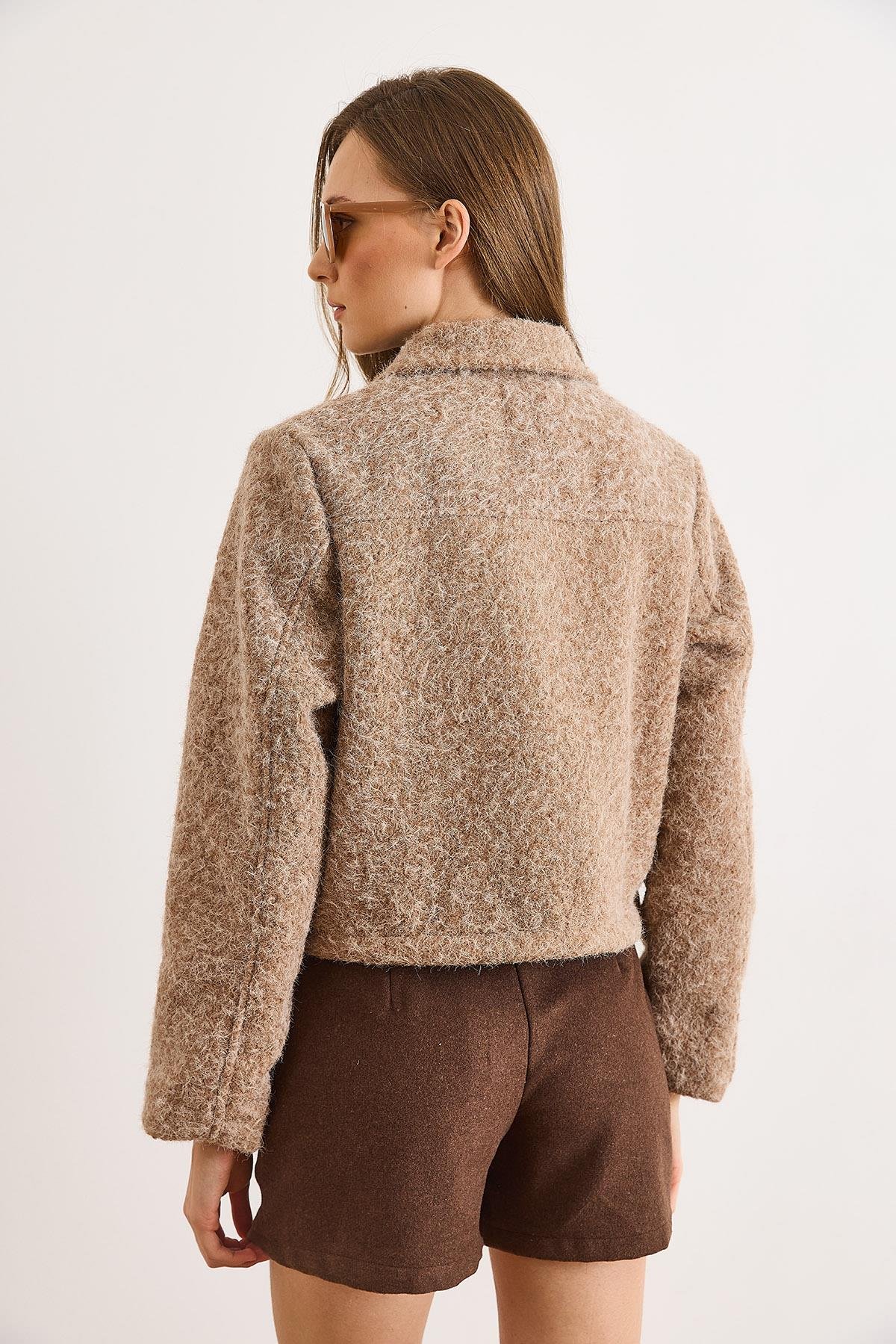 Cepli Astarlı Şardonlu Kaşe Ceket Camel