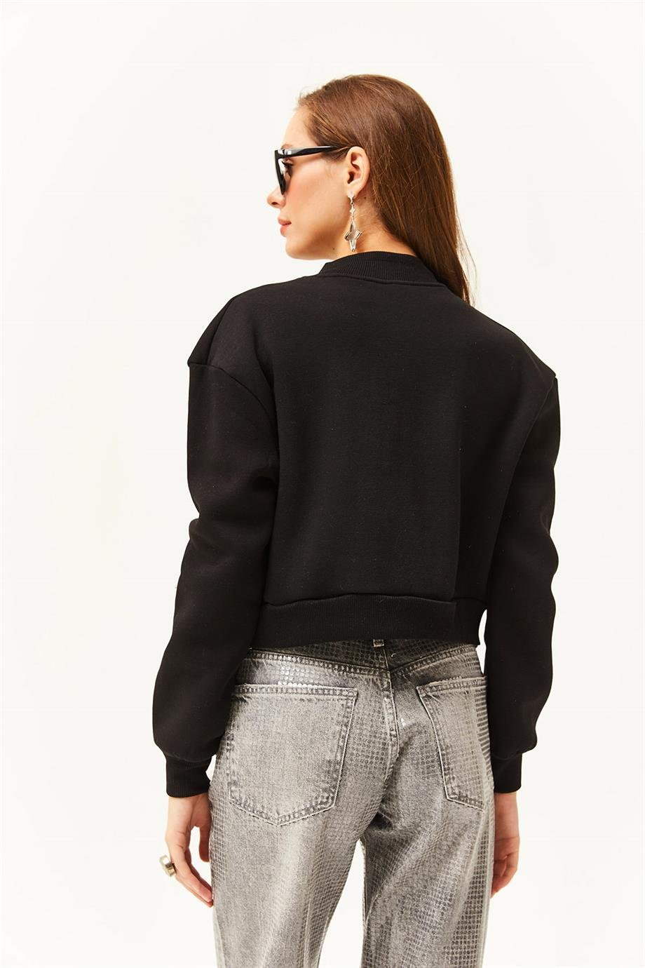Cepli Çıtçıt Kapama İçi Polarlı Crop Ceket Siyah