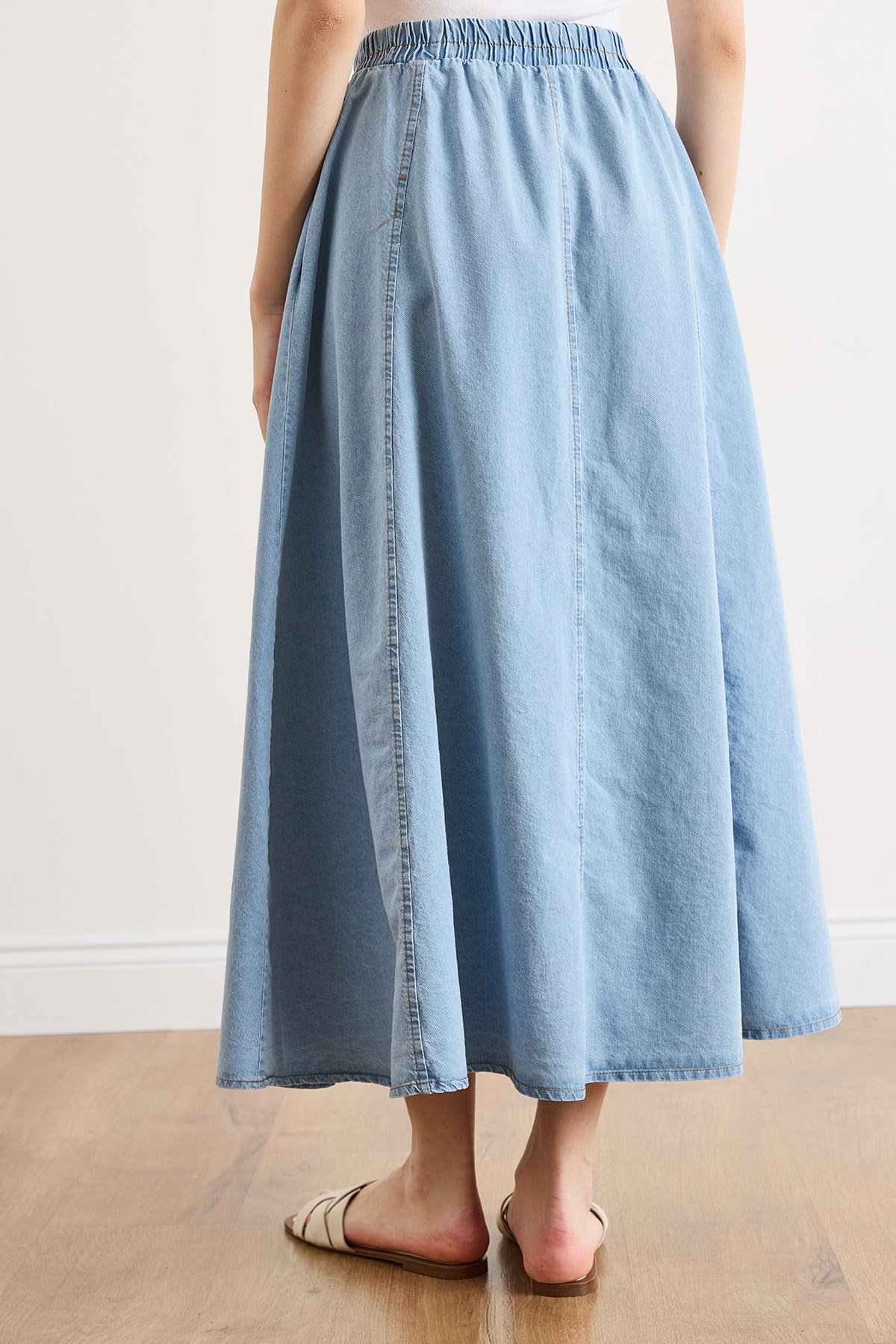 Cepli Denim Maksi Çan Etek Açık Mavi