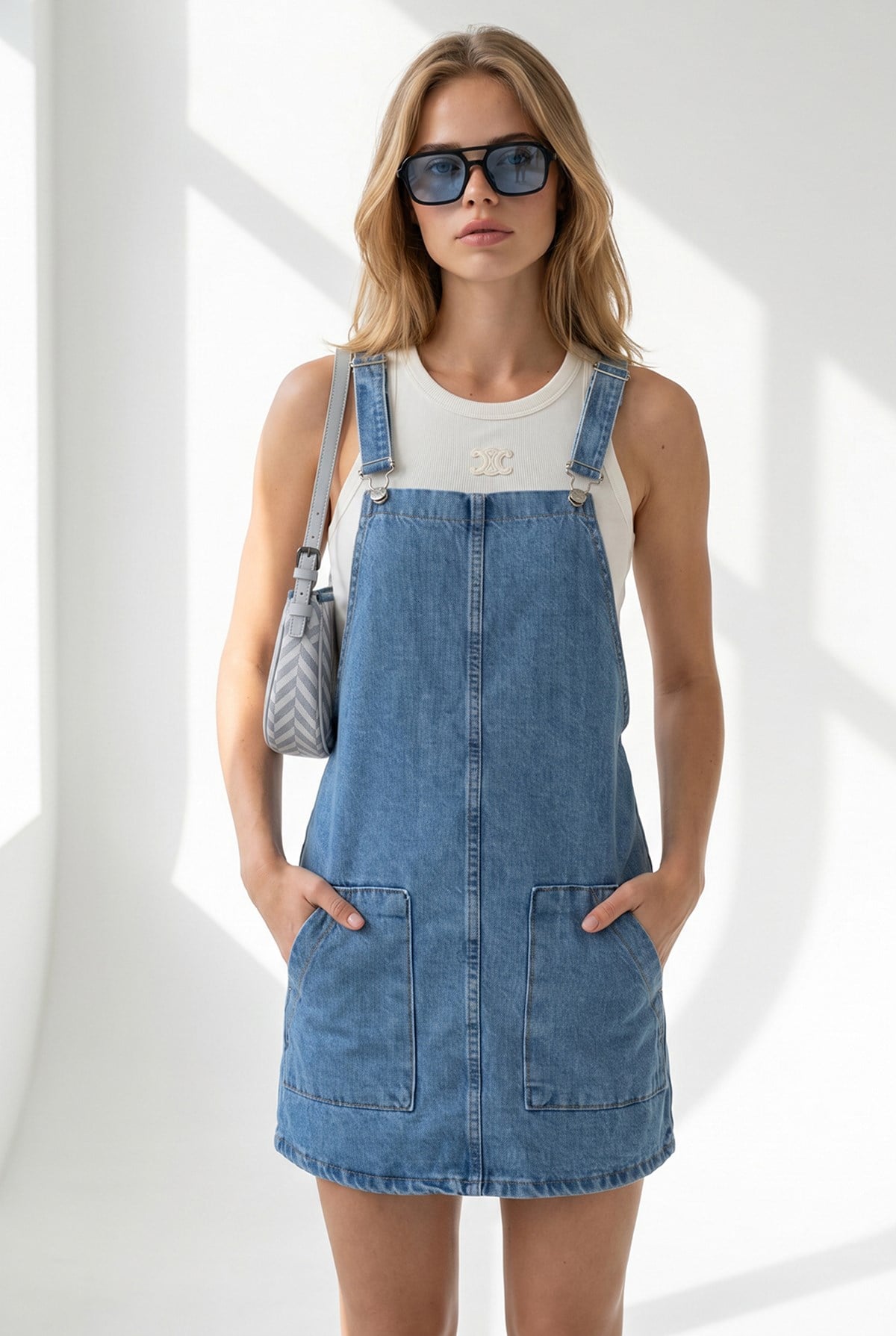 Cepli Denim Salopet Elbise Mavi