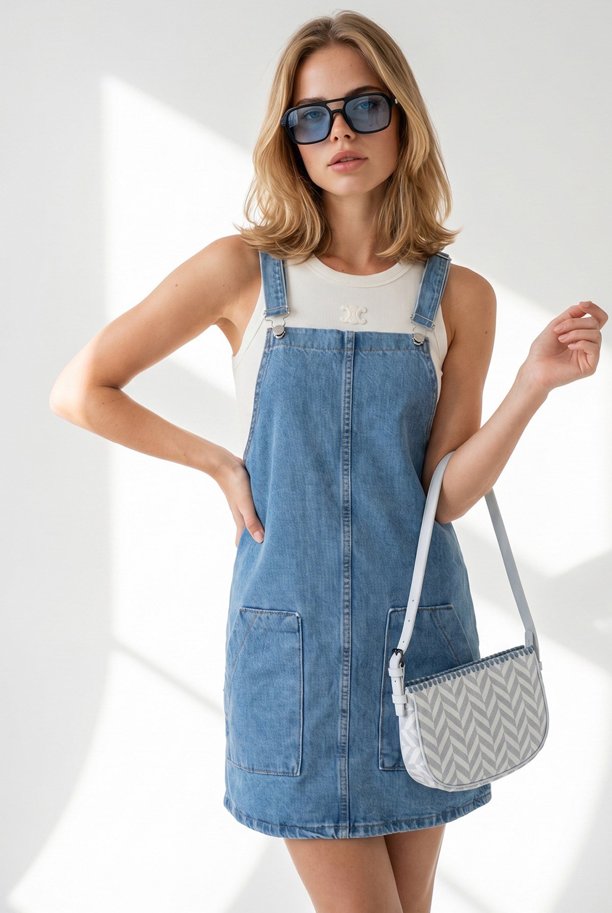 Cepli Denim Salopet Elbise Mavi