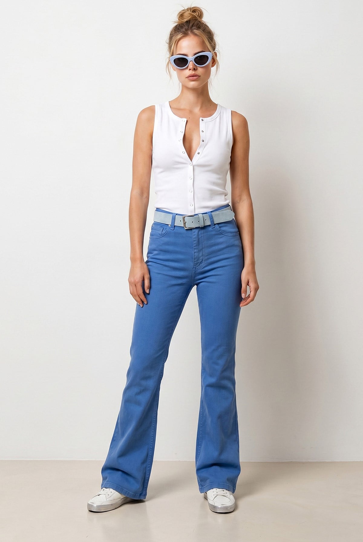 Cepli Flare Gabardin Pantolon Gök Mavi