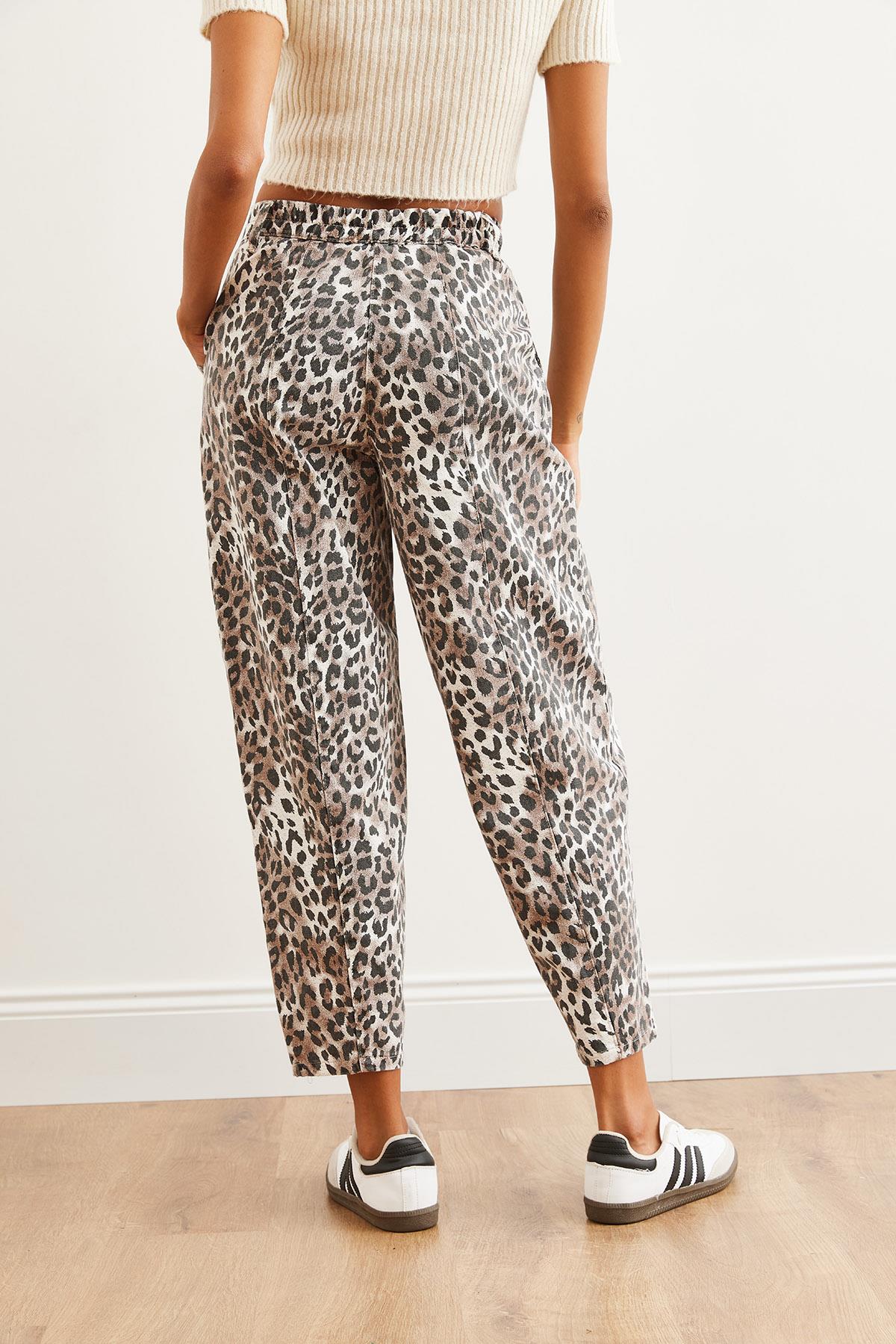 Cepli Leopar Balon Gabardin Pantolon Ekru Leopar