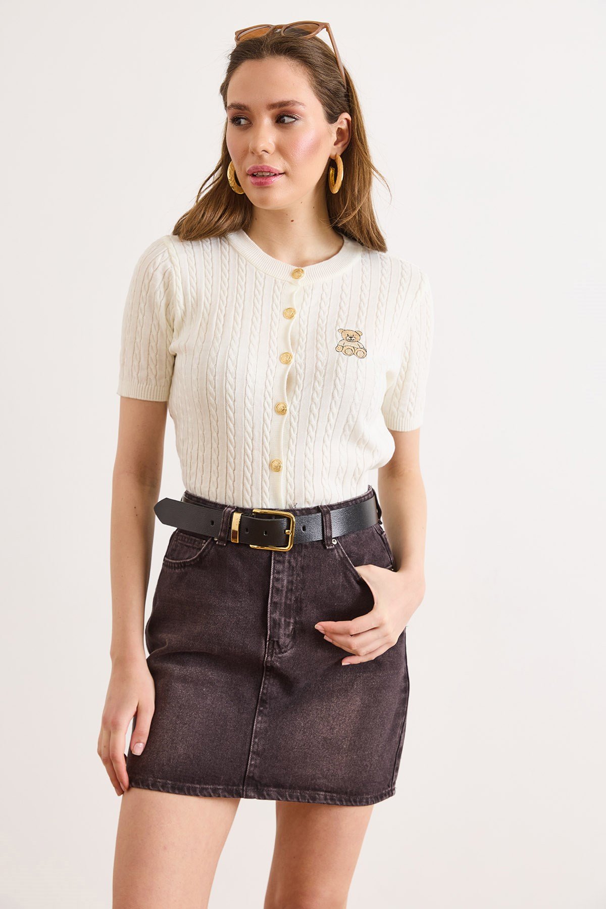 Cepli Mini Denim Etek Kahverengi