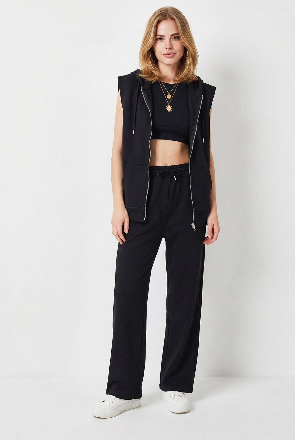 Cepli Modal Wide Leg Eşofman Altı Siyah
