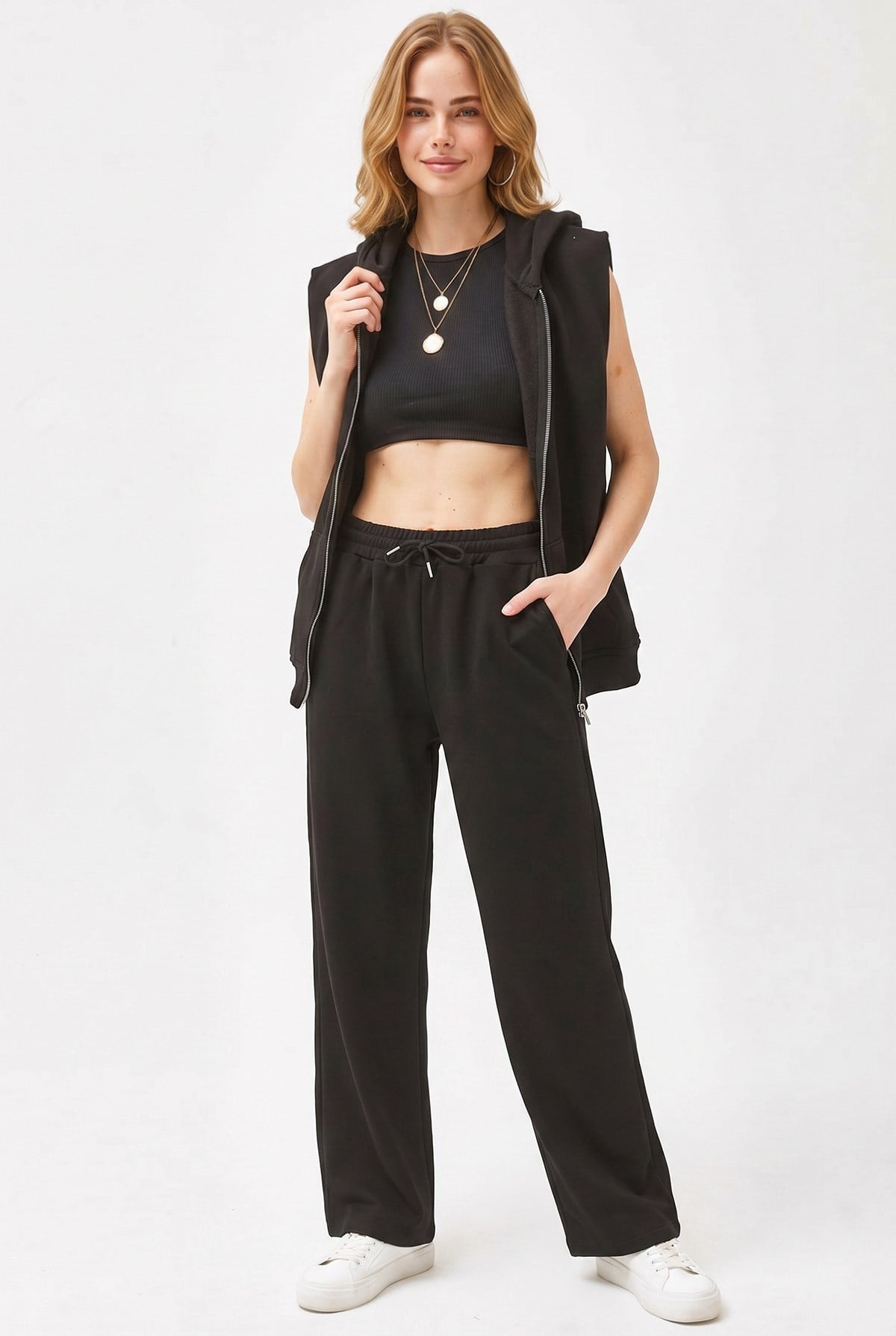 Cepli Modal Wide Leg Eşofman Altı Siyah