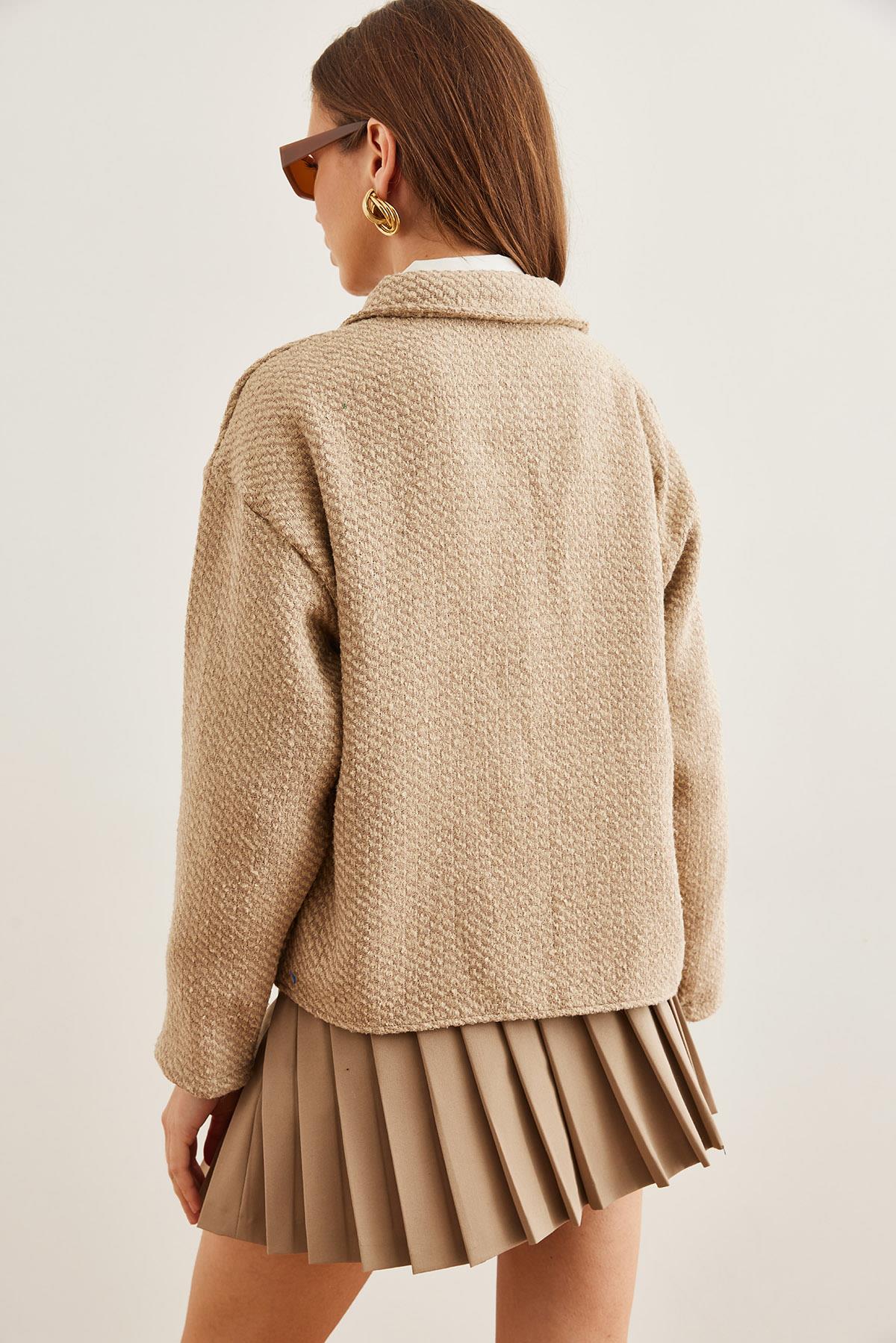 Çift Cepli Kaşe Astarsız Ceket Bej