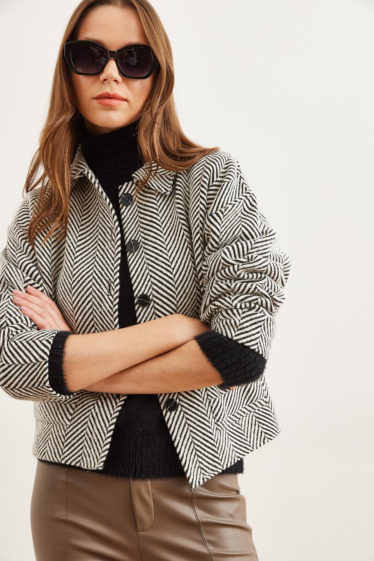 Çift Cepli Kaşe Astarsız Ceket Beyaz