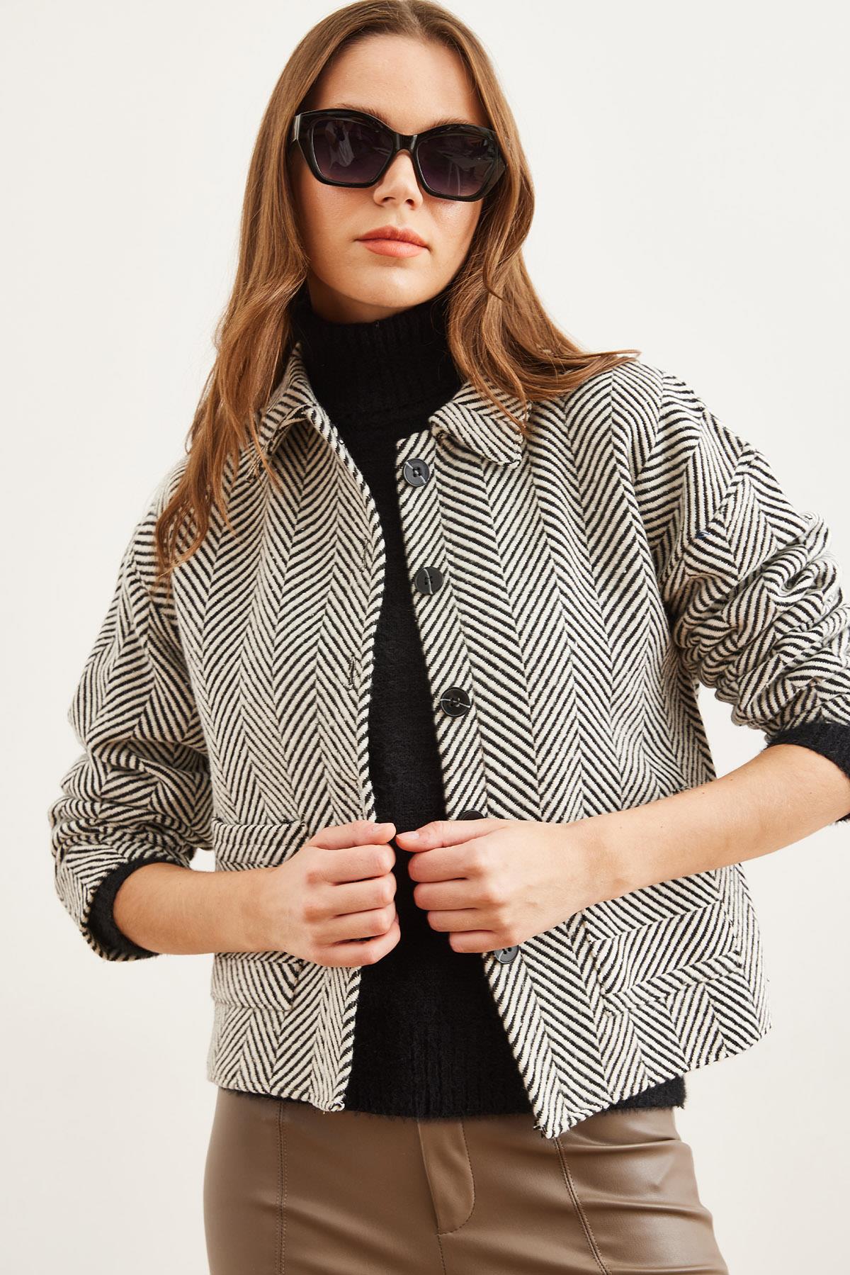 Çift Cepli Kaşe Astarsız Ceket Beyaz