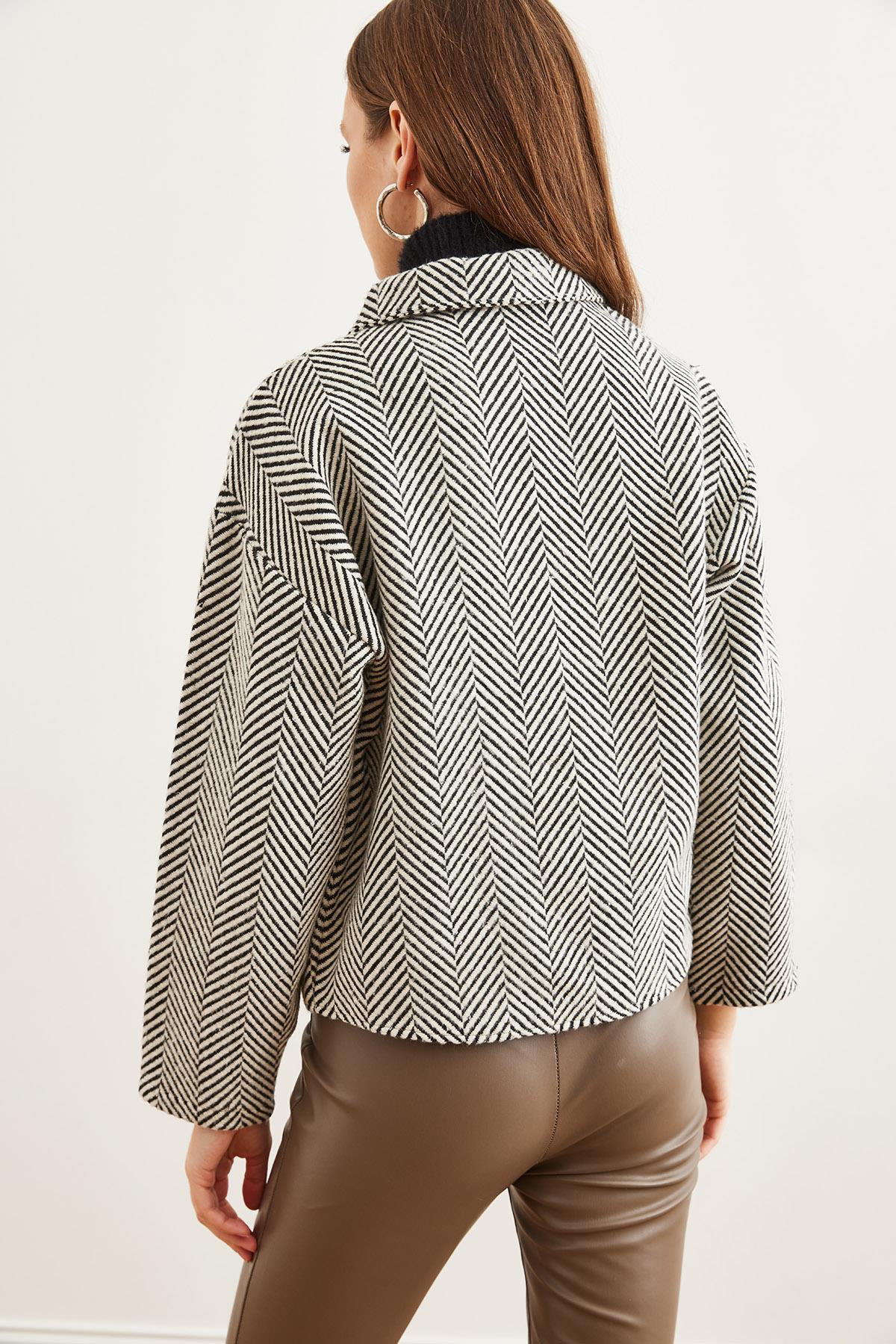 Çift Cepli Kaşe Astarsız Ceket Beyaz