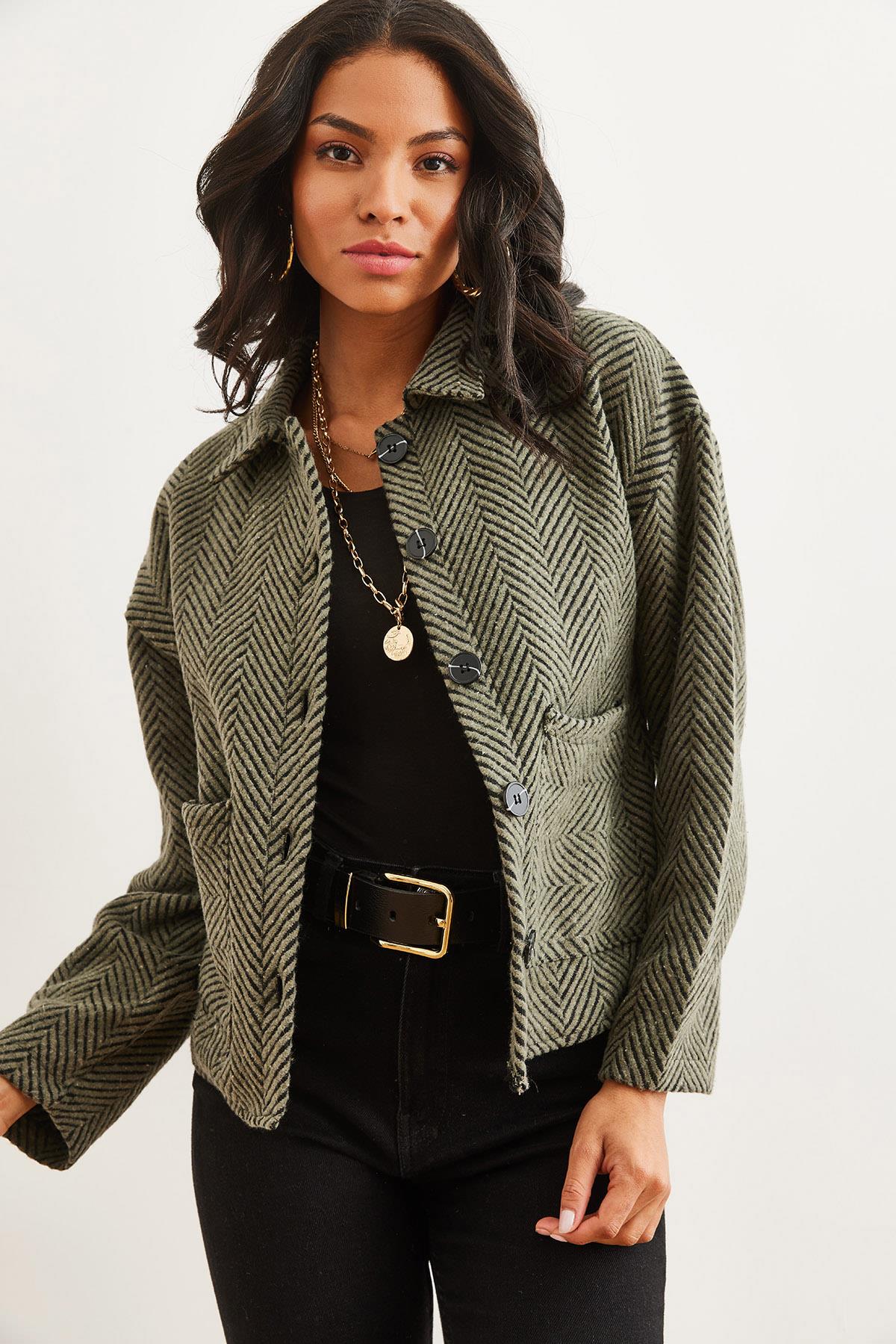 Çift Cepli Kaşe Astarsız Ceket Haki