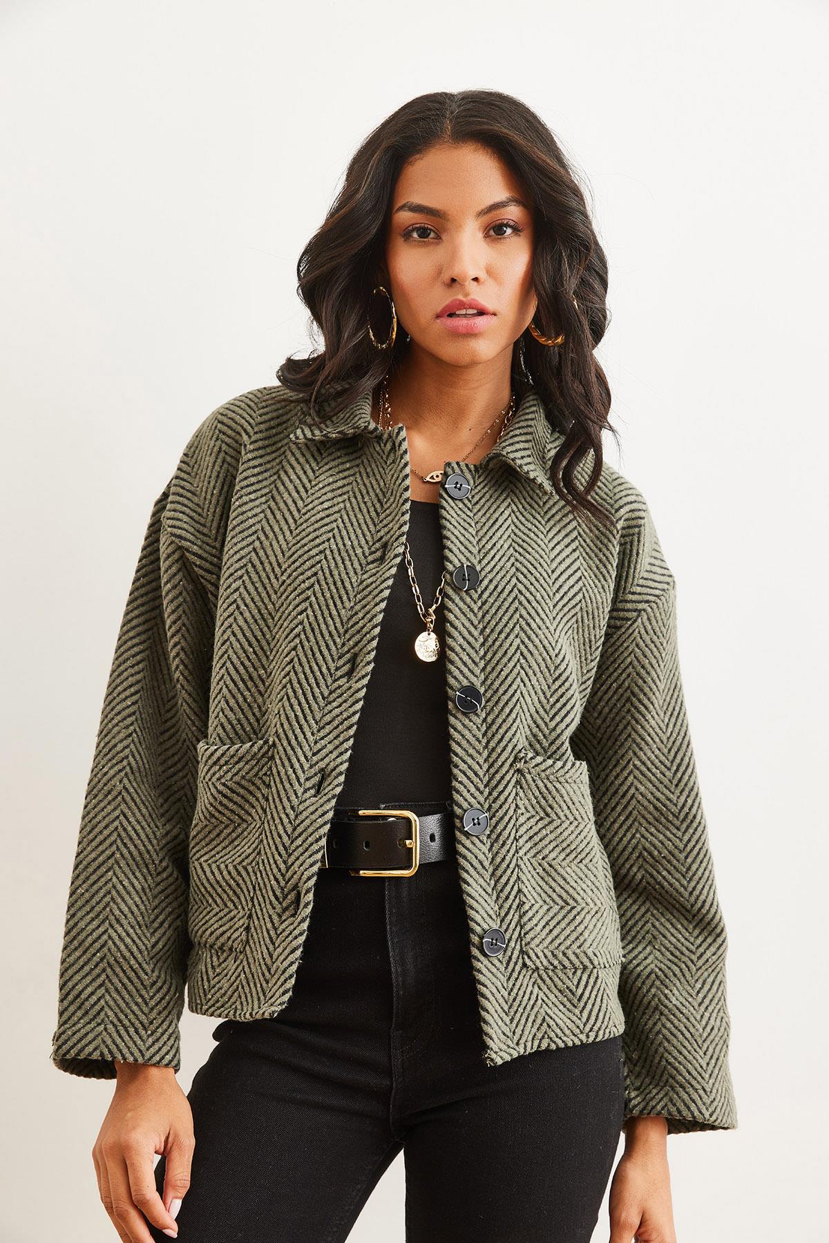 Çift Cepli Kaşe Astarsız Ceket Haki