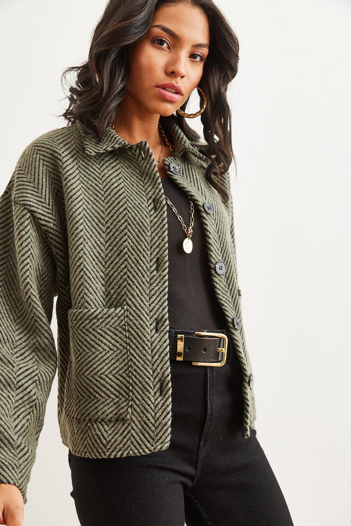 Çift Cepli Kaşe Astarsız Ceket Haki