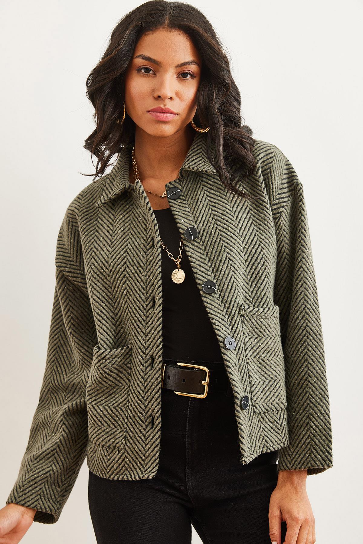 Çift Cepli Kaşe Astarsız Ceket Haki