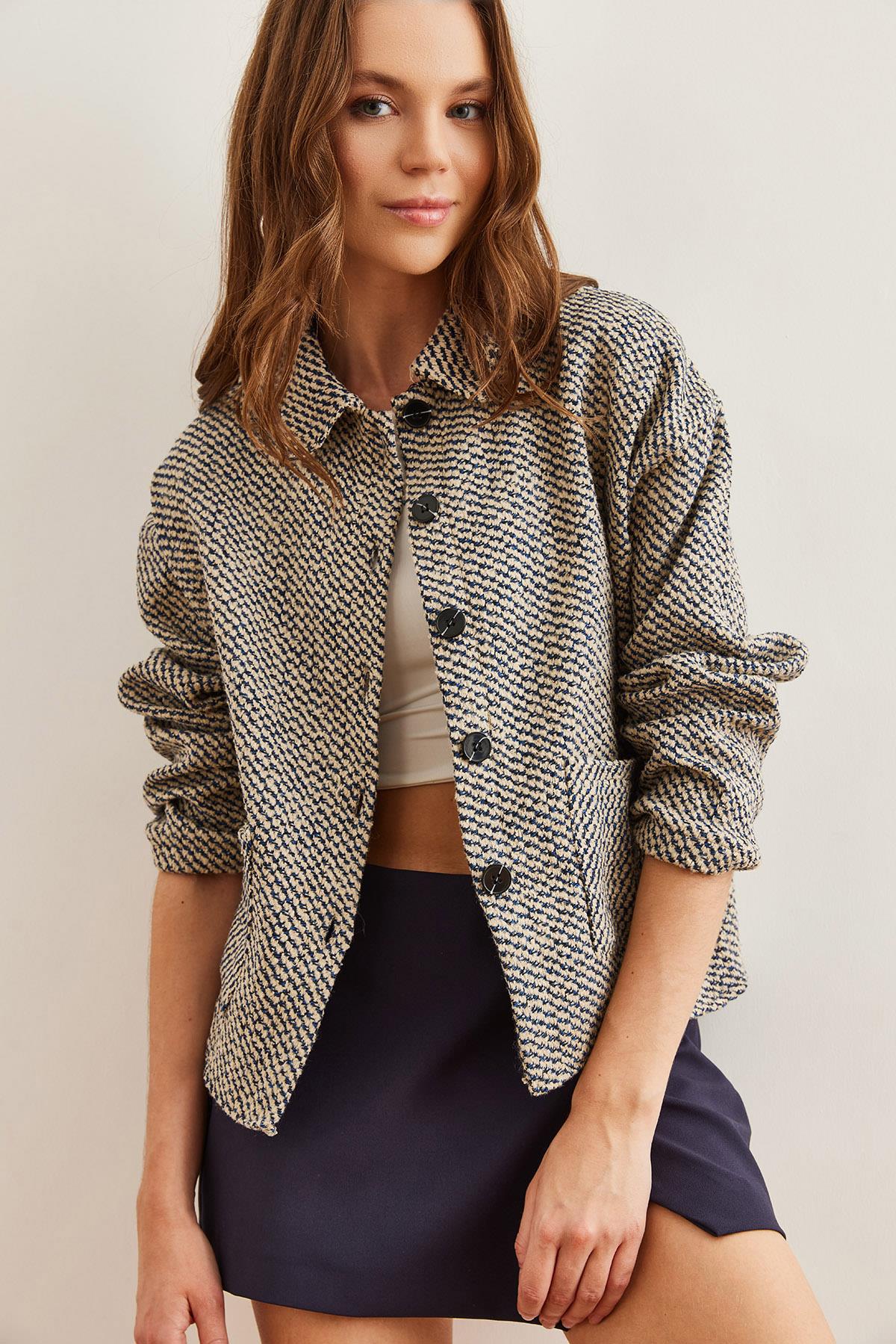 Çift Cepli Kaşe Astarsız Ceket Lacivert