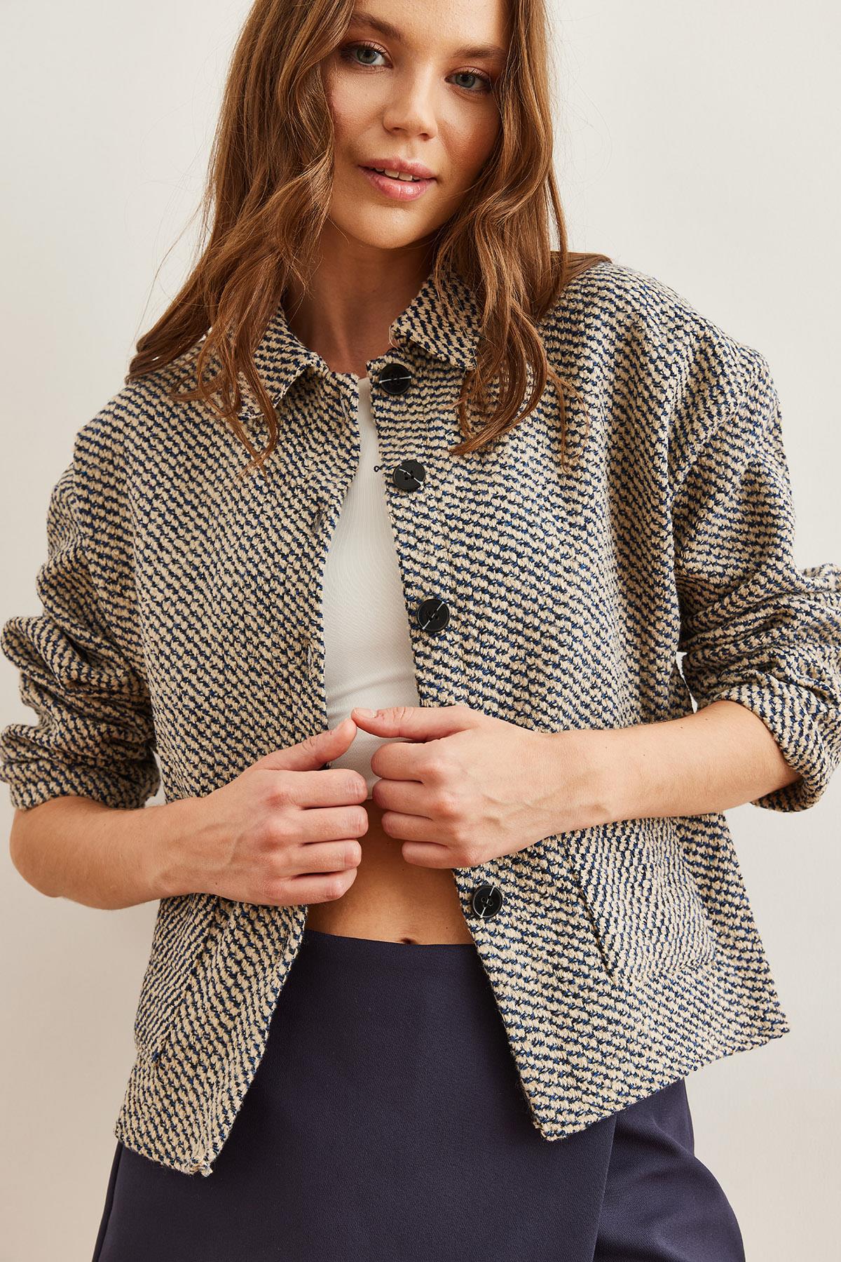 Çift Cepli Kaşe Astarsız Ceket Lacivert