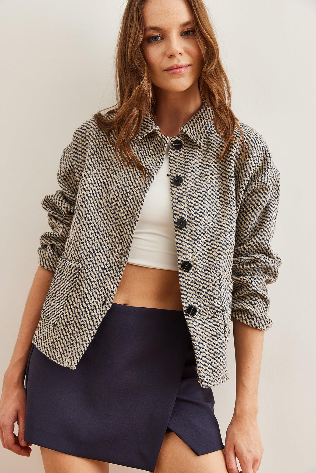 Çift Cepli Kaşe Astarsız Ceket Lacivert