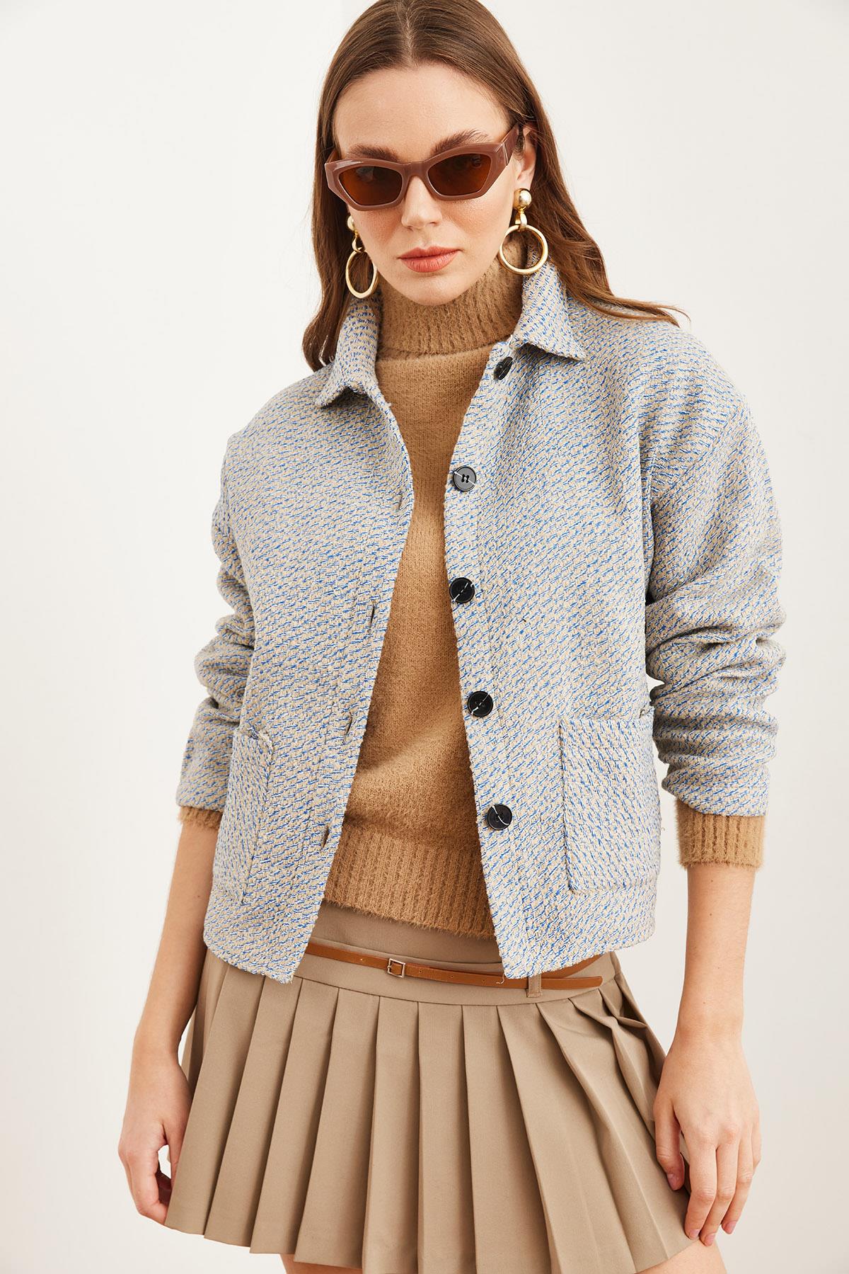 Çift Cepli Kaşe Astarsız Ceket Mavi