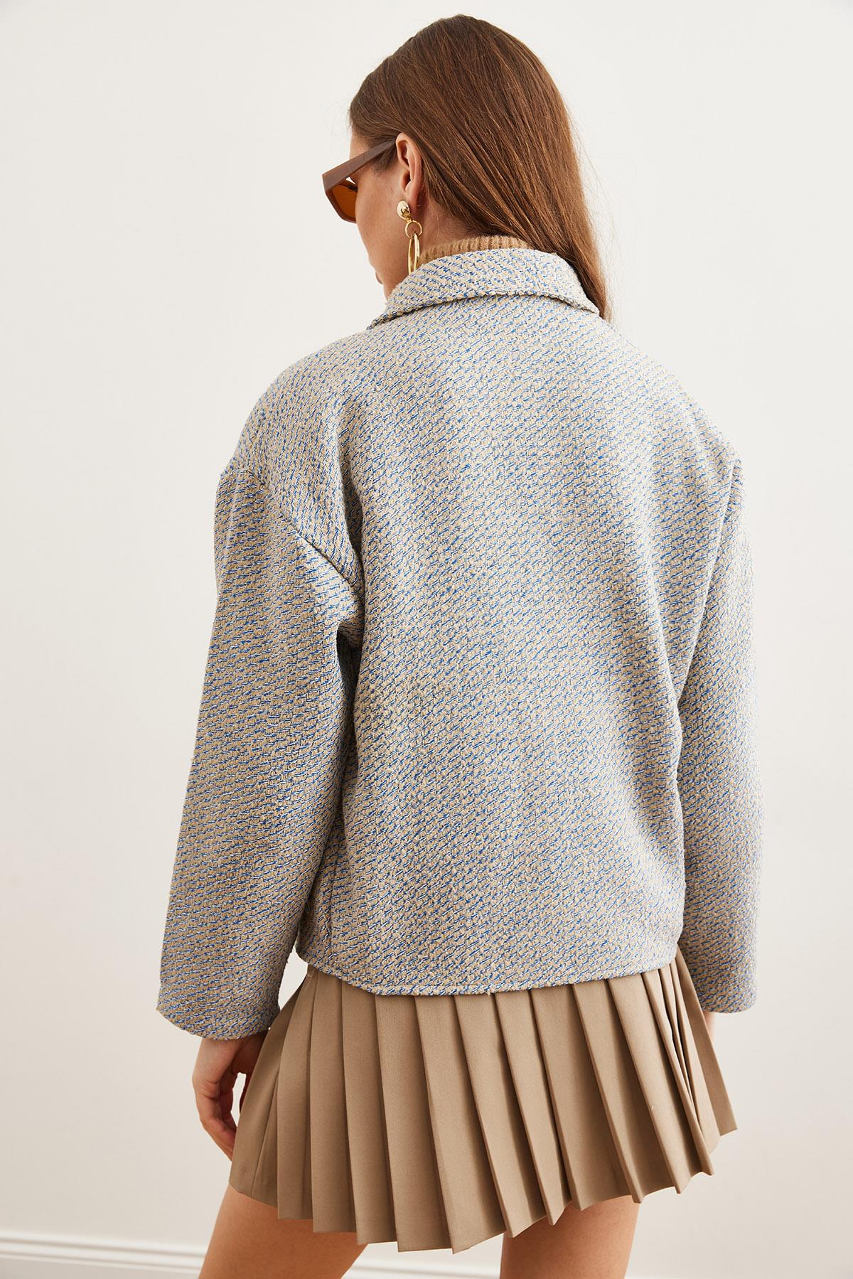 Çift Cepli Kaşe Astarsız Ceket Mavi