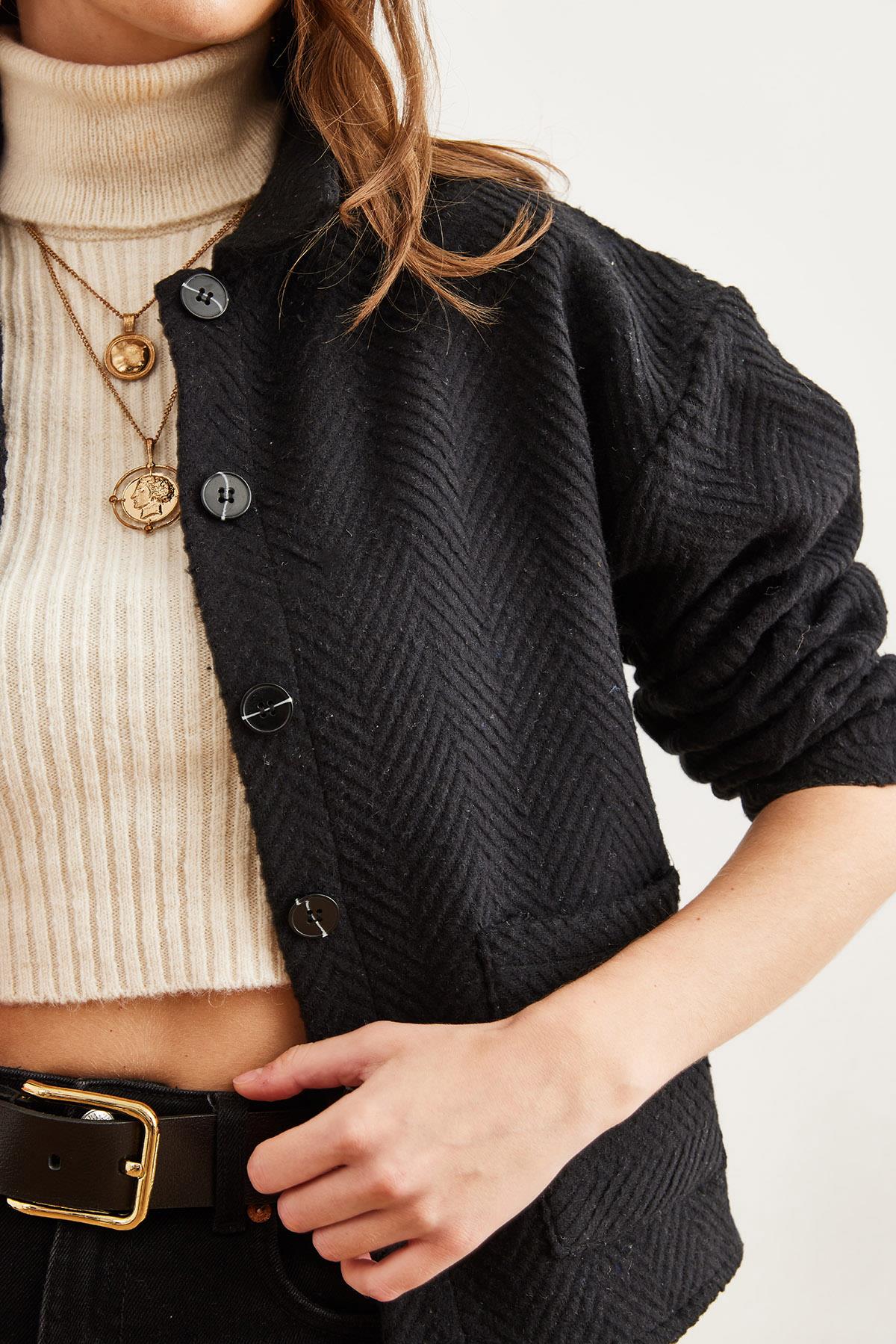 Çift Cepli Kaşe Astarsız Ceket Siyah