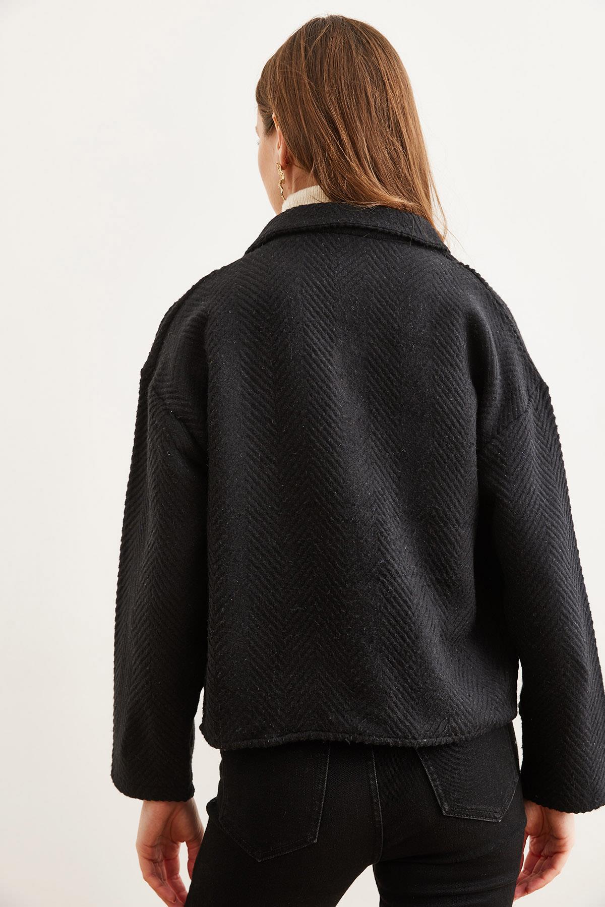 Çift Cepli Kaşe Astarsız Ceket Siyah