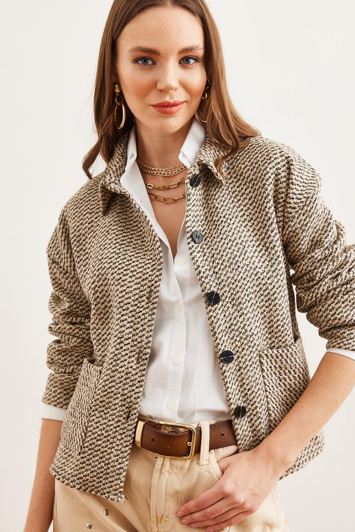 Çift Cepli Kaşe Astarsız Ceket Taş