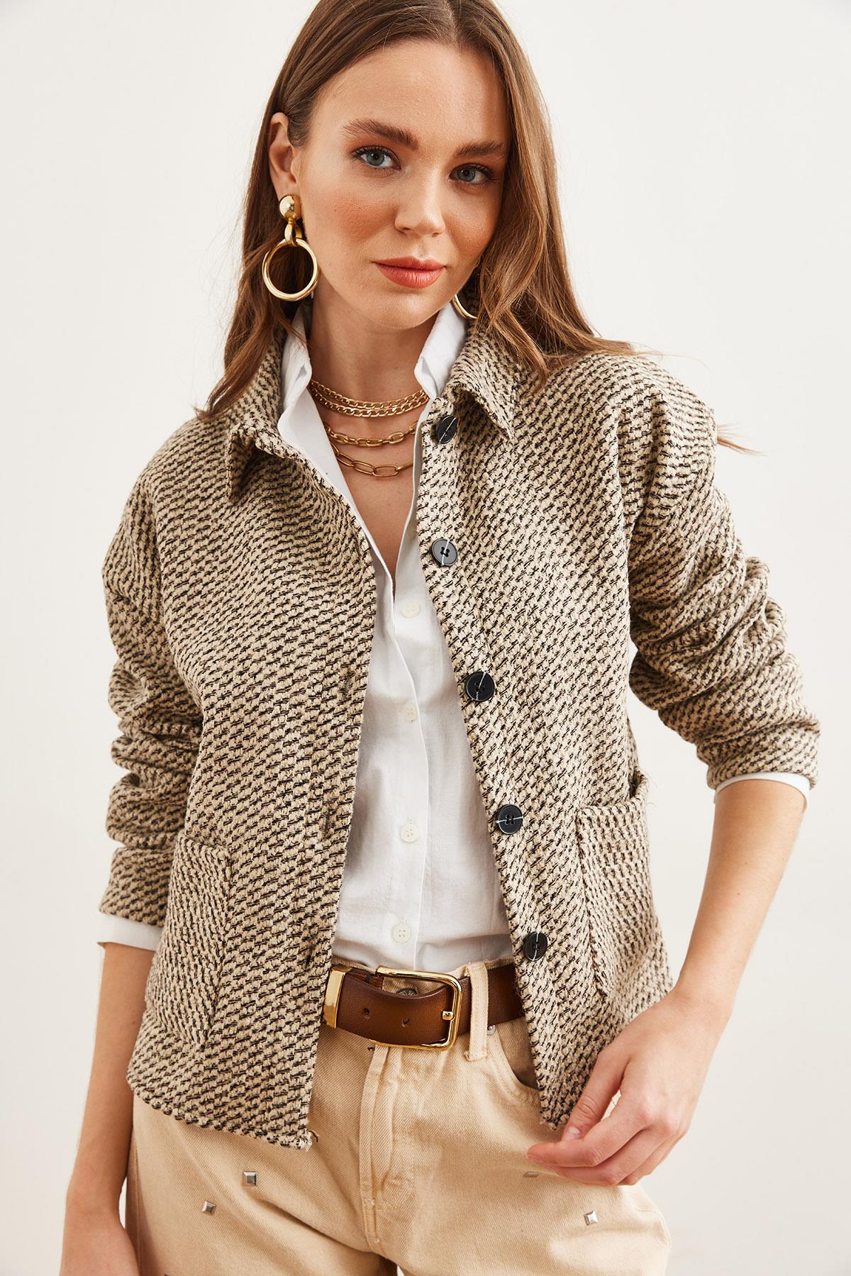 Çift Cepli Kaşe Astarsız Ceket Taş