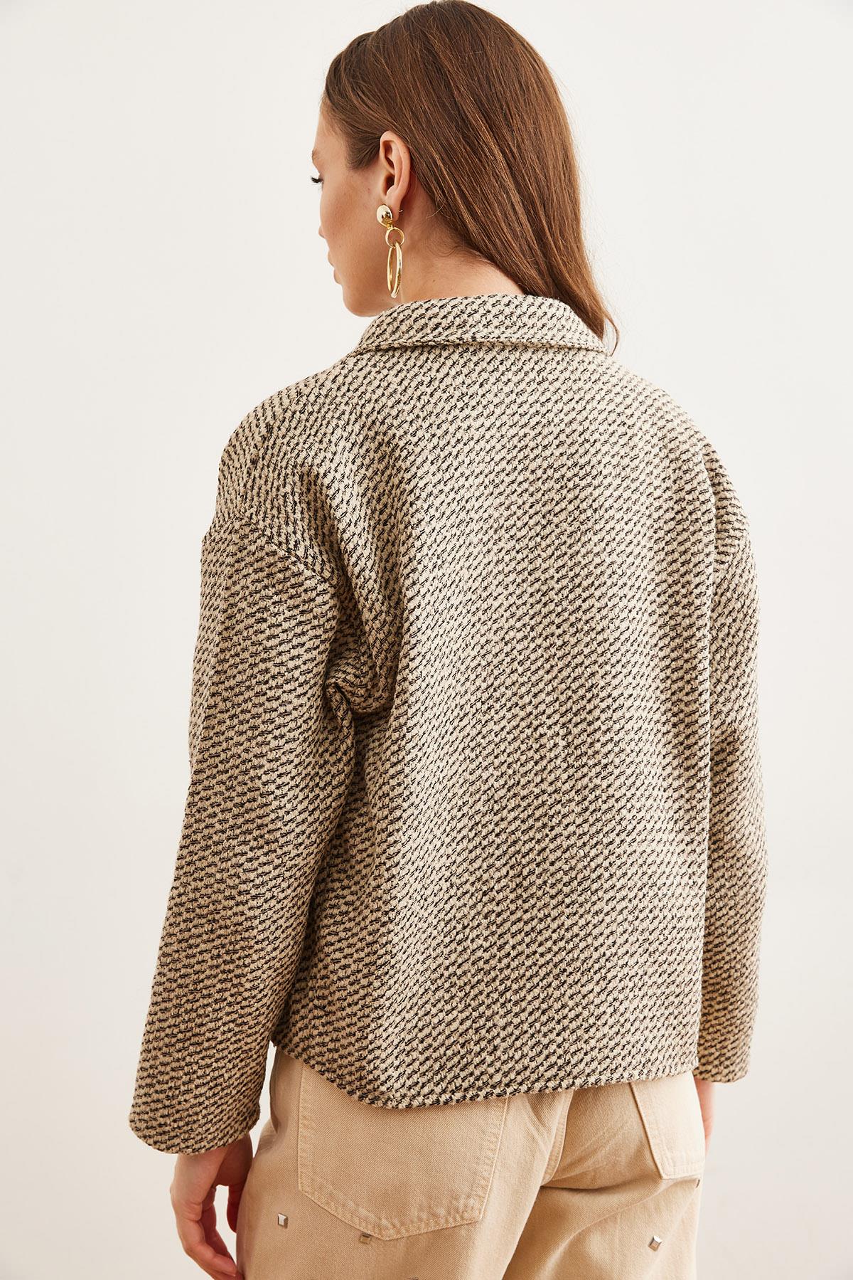 Çift Cepli Kaşe Astarsız Ceket Taş