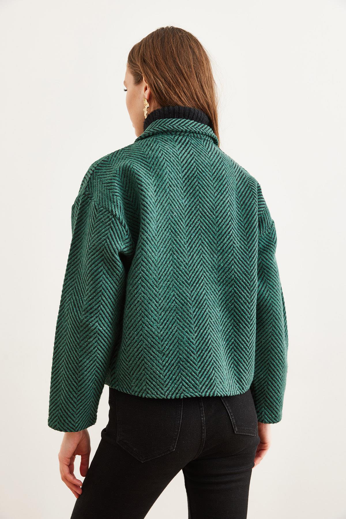 Çift Cepli Kaşe Astarsız Ceket Zümrüt Yeşili