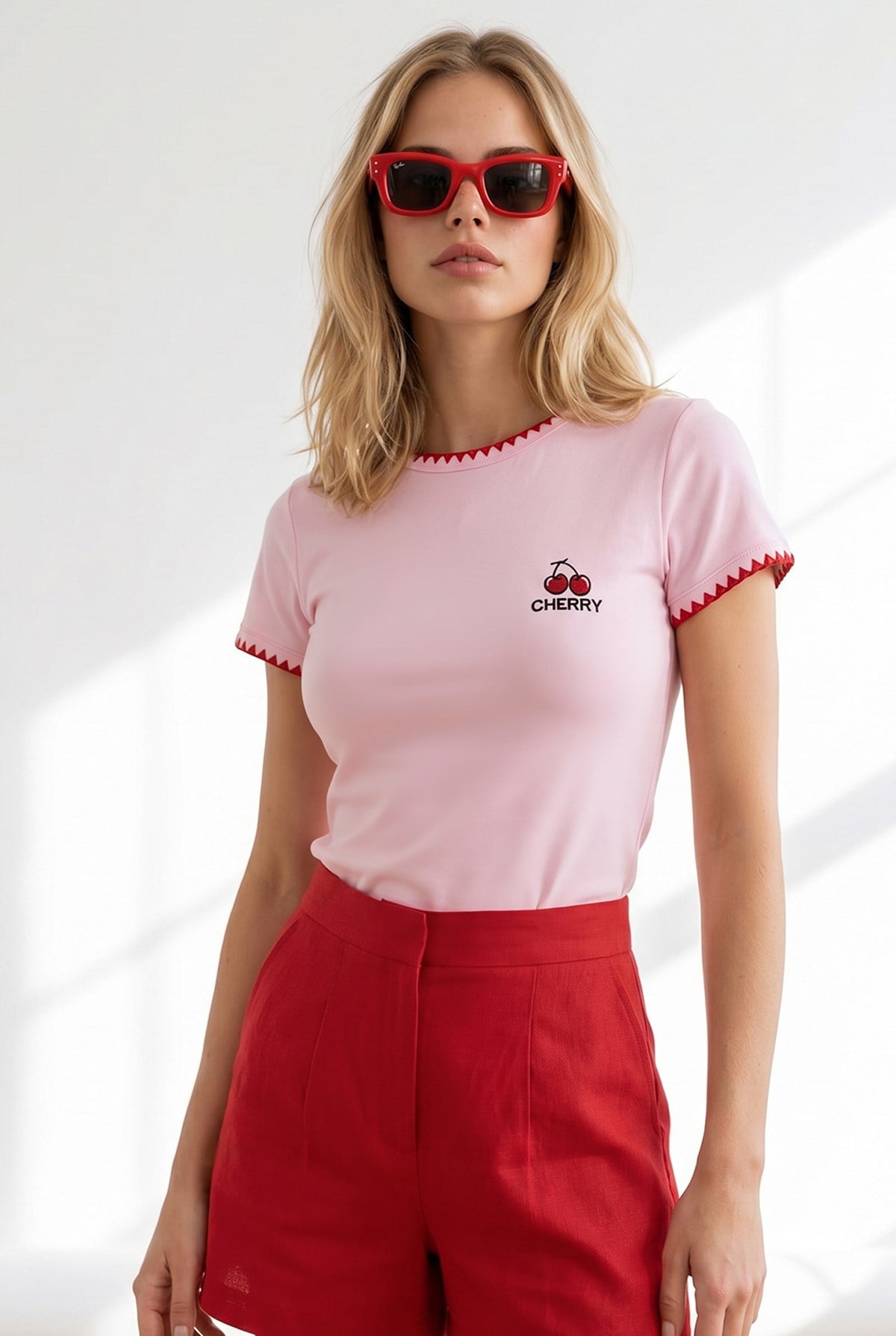 Çoban Dikiş Detaylı Ribana Esnek Crop Tişört Pembe