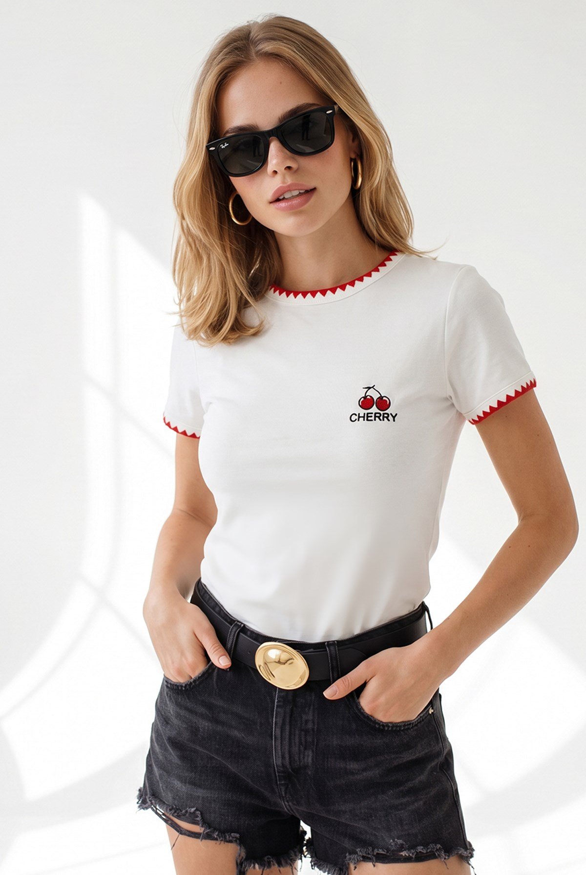 Çoban Dikiş Detaylı Ribana Esnek Crop Tişört Ekru