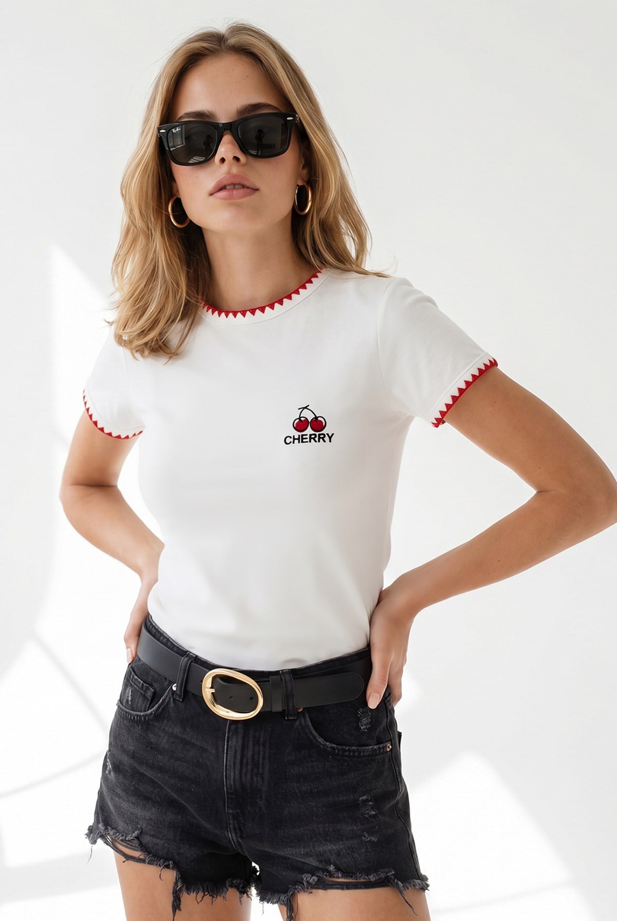 Çoban Dikiş Detaylı Ribana Esnek Crop Tişört Ekru