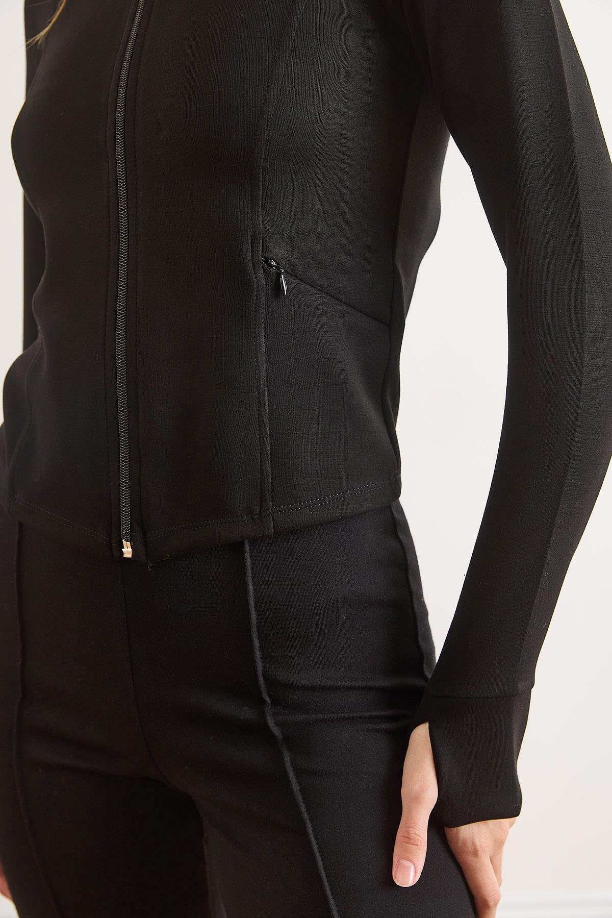 Cupra Modal Baş Parmak Delikli Esnek Spor Ceket Siyah