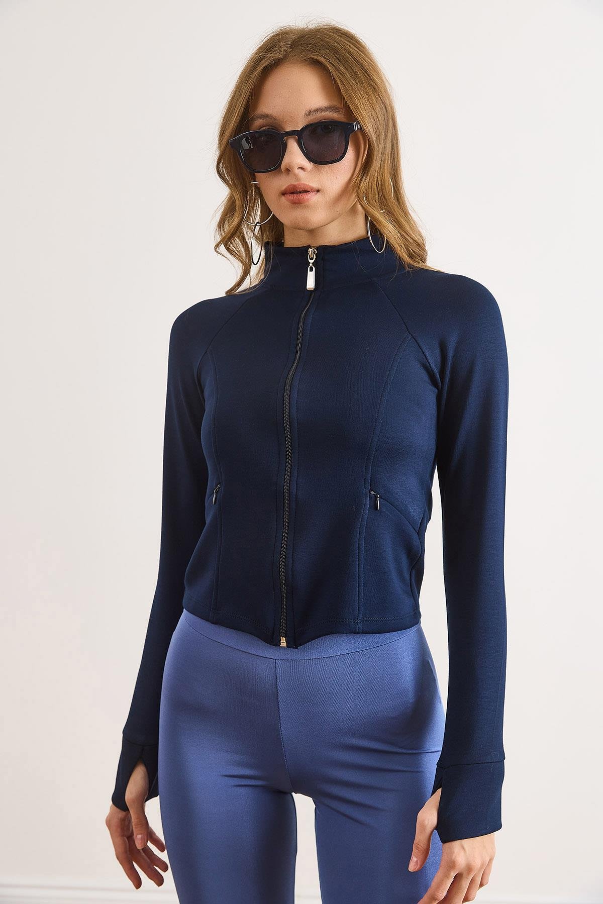 Cupra Modal Baş Parmak Delikli Esnek Spor Ceket Lacivert