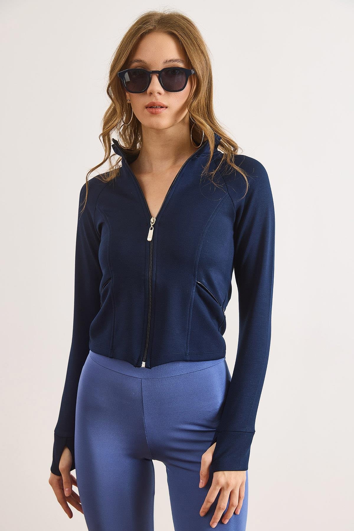 Cupra Modal Baş Parmak Delikli Esnek Spor Ceket Lacivert