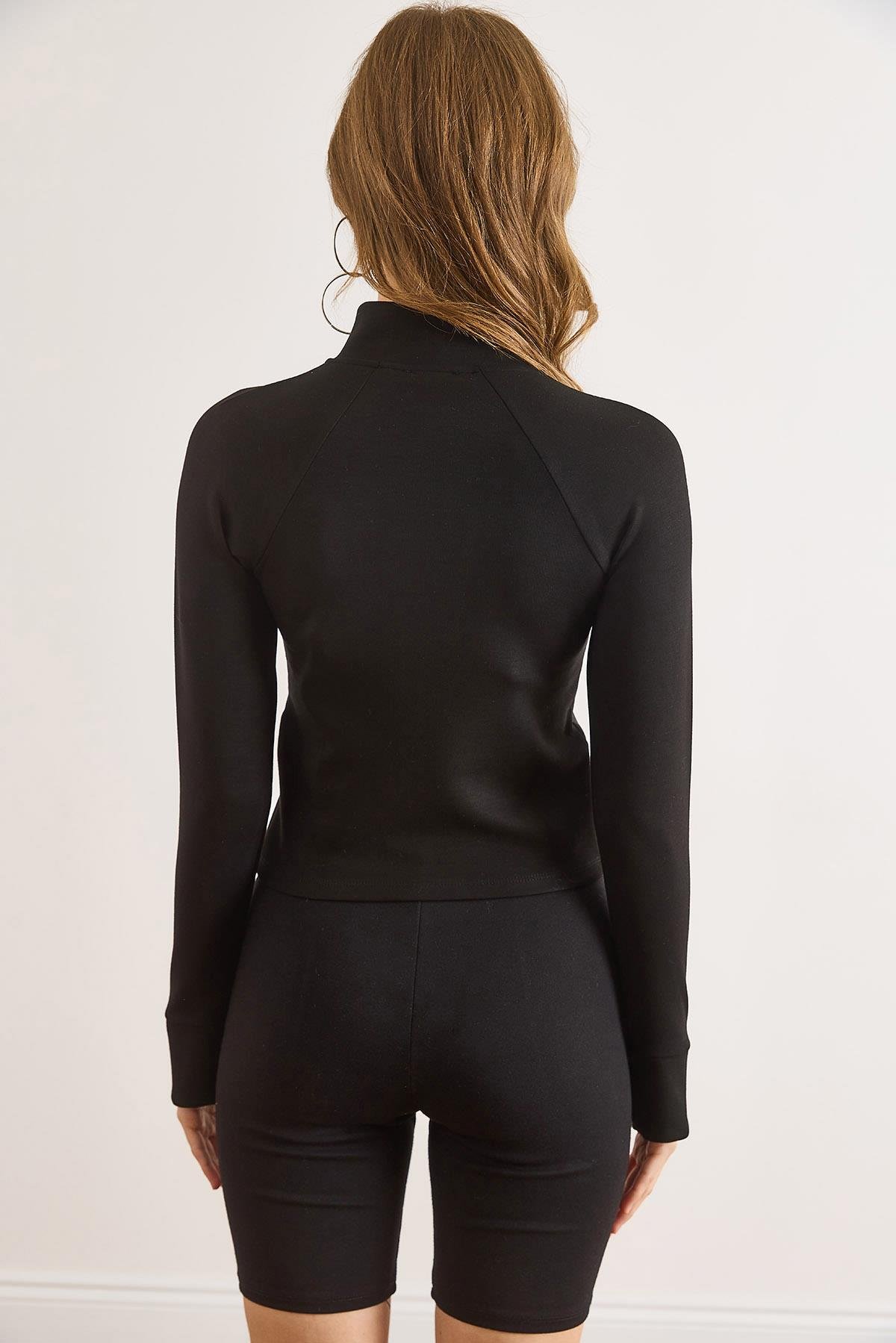 Cupra Modal Baş Parmak Delikli Esnek Spor Ceket Siyah