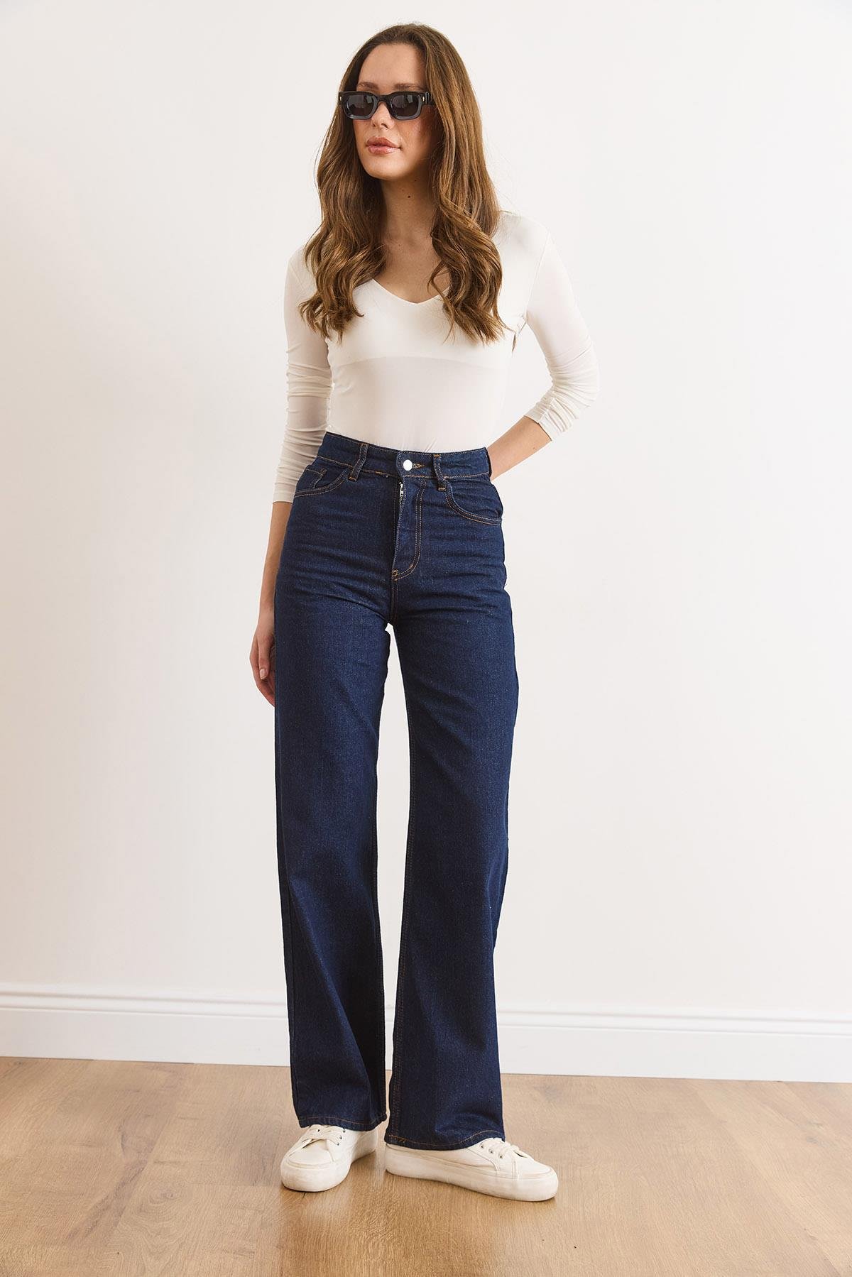 Denim Cepli Palazzo Jean Lacivert