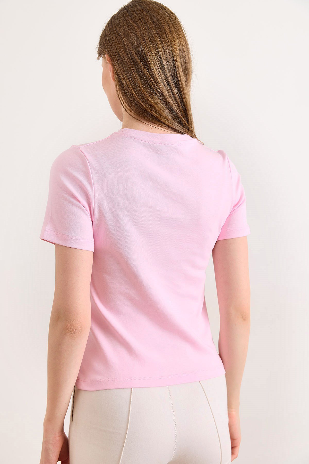 Drape Detaylı Asimetrik Kesim Pamuk Tişört Pembe