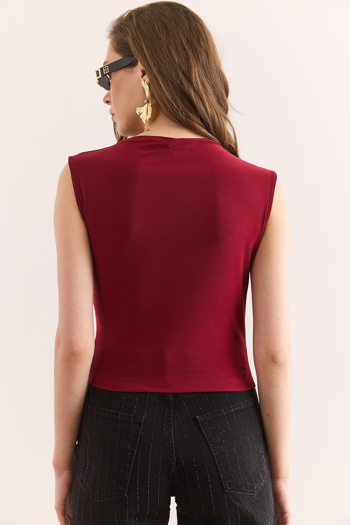 Drape Detaylı Dökümlü Bluz Bordo