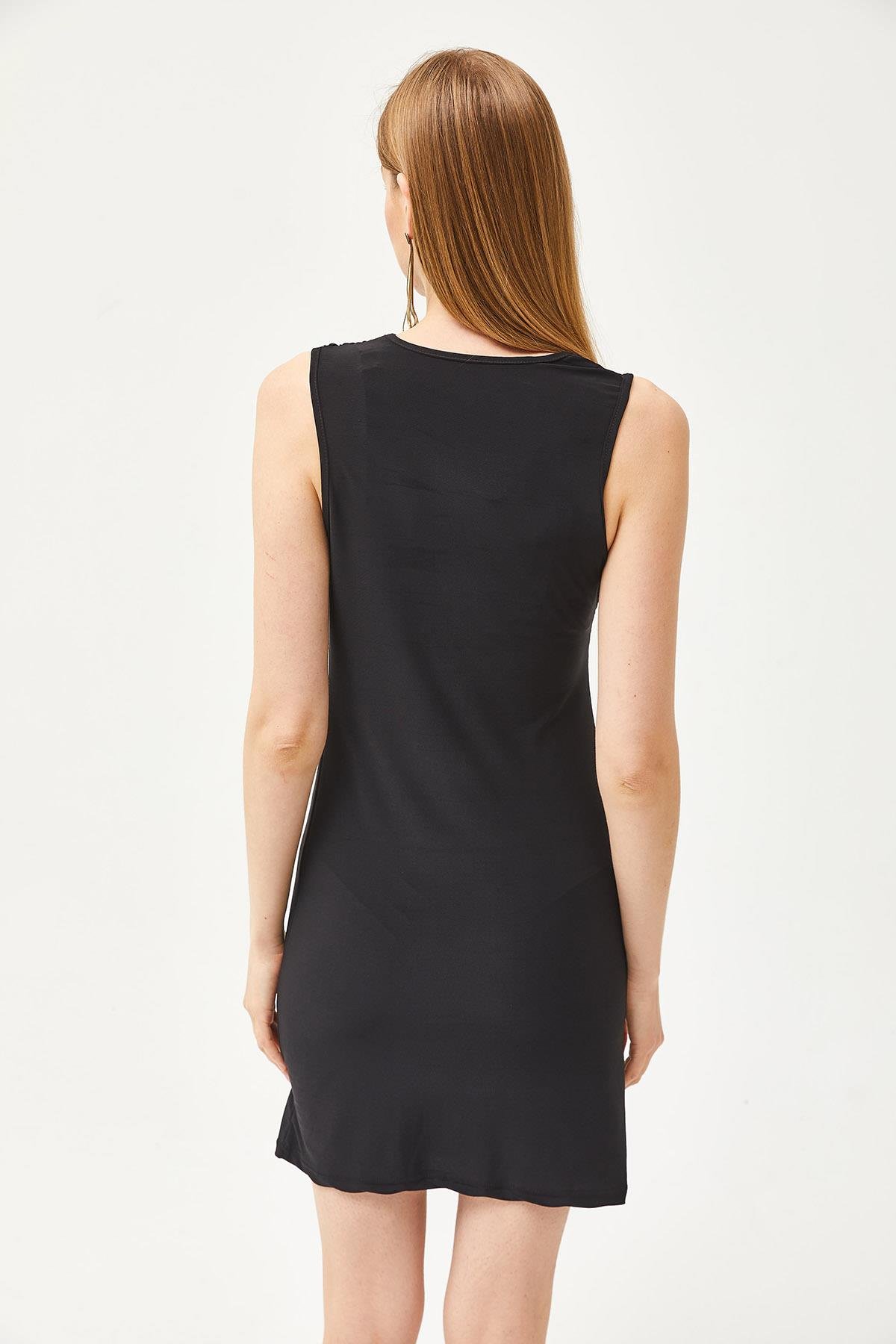 Drape Detaylı Esnek Mini Elbise Siyah