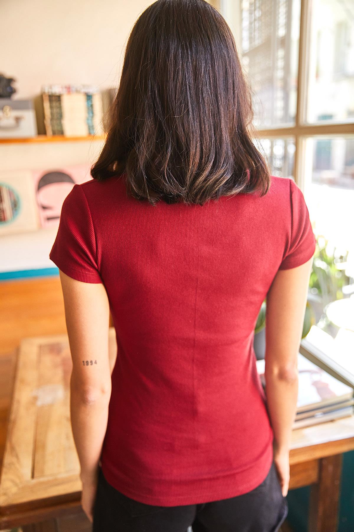Fermuarlı Kaşkorse Bluz Bordo
