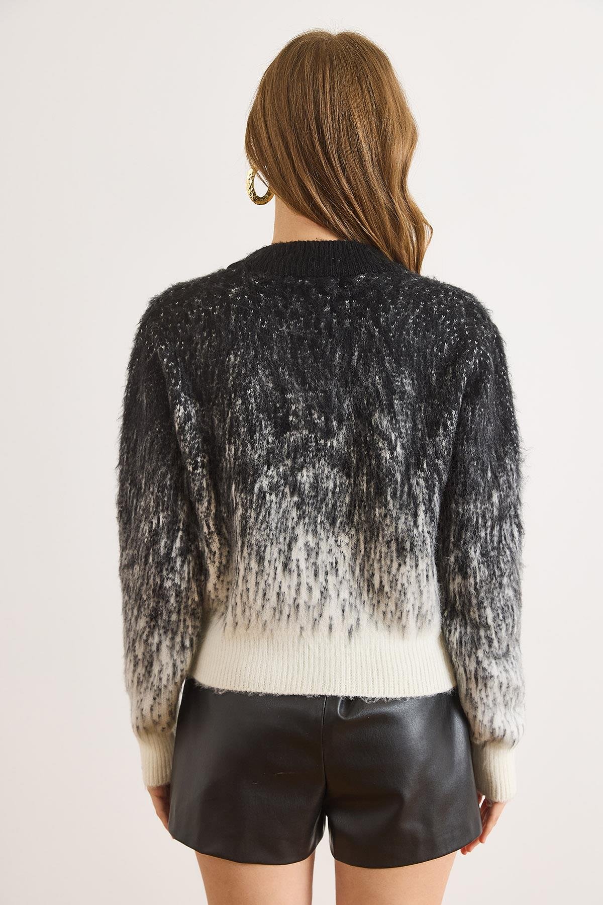 Fermuarlı Şardonlu Crop Triko Hırka Ceket Siyah