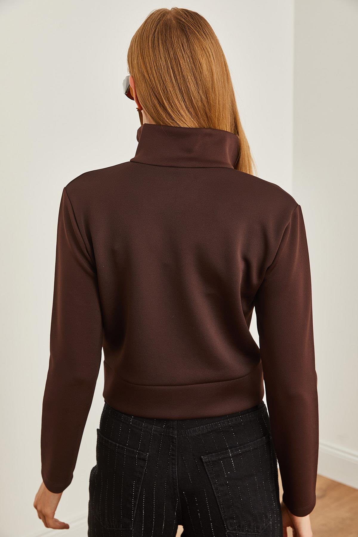 Fermuarlı Scuba Ceket Acı Kahve