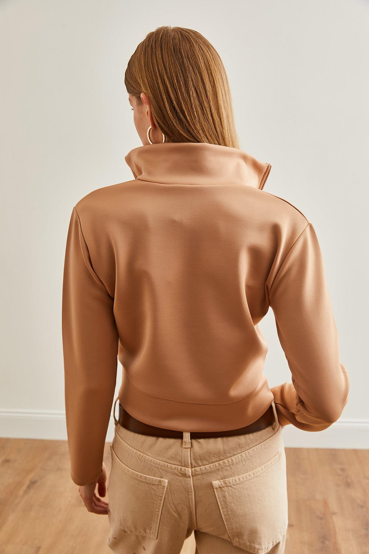 Fermuarlı Scuba Ceket Bej