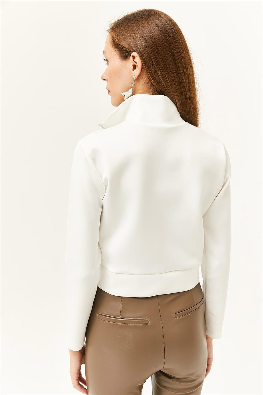 Fermuarlı Scuba Ceket Beyaz