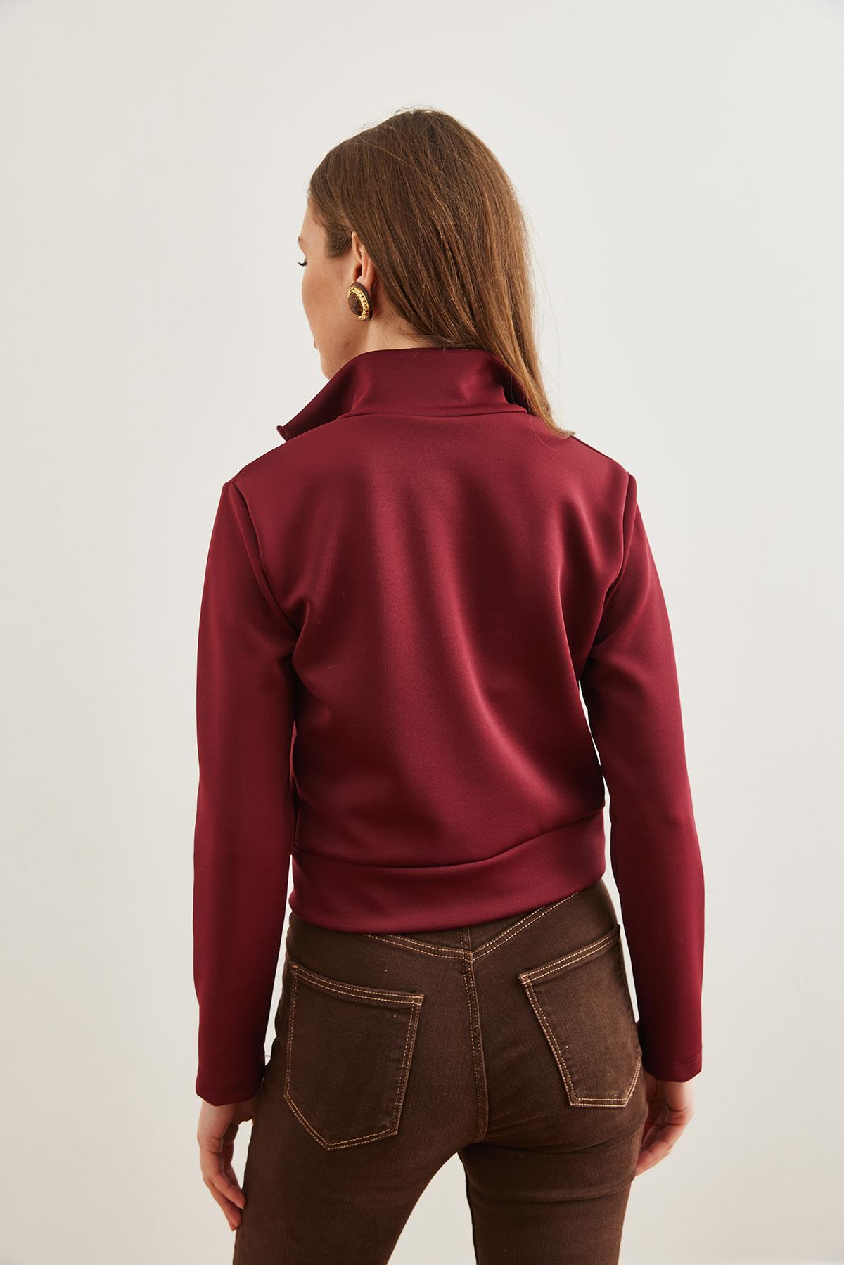 Fermuarlı Scuba Ceket Bordo